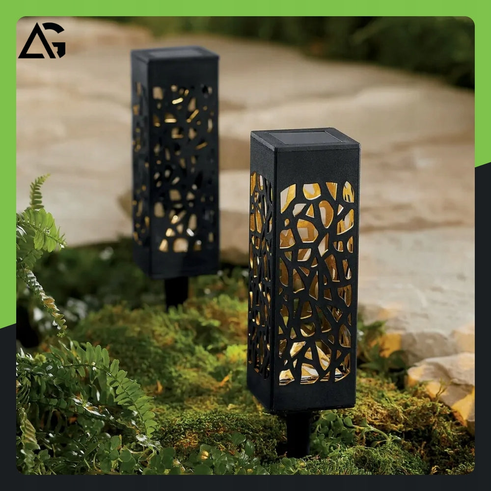 12x SOLAR LAMP OPENWORK DECORATIVE HAMMERED LED GARDEN SET OF 12 PIECES XXL Color black