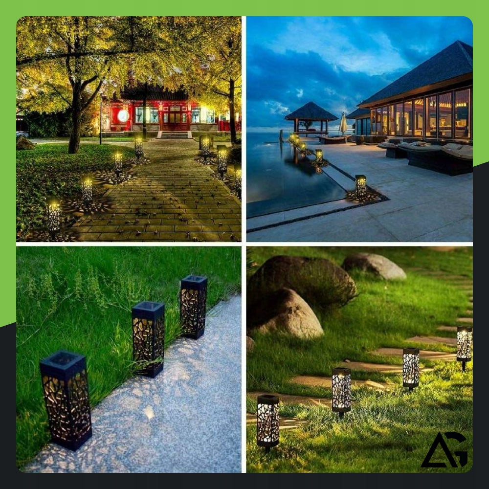 12x SOLAR LAMP OPENWORK DECORATIVE HAMMERED LED GARDEN SET OF 12 PIECES XXL Total height 28 cm
