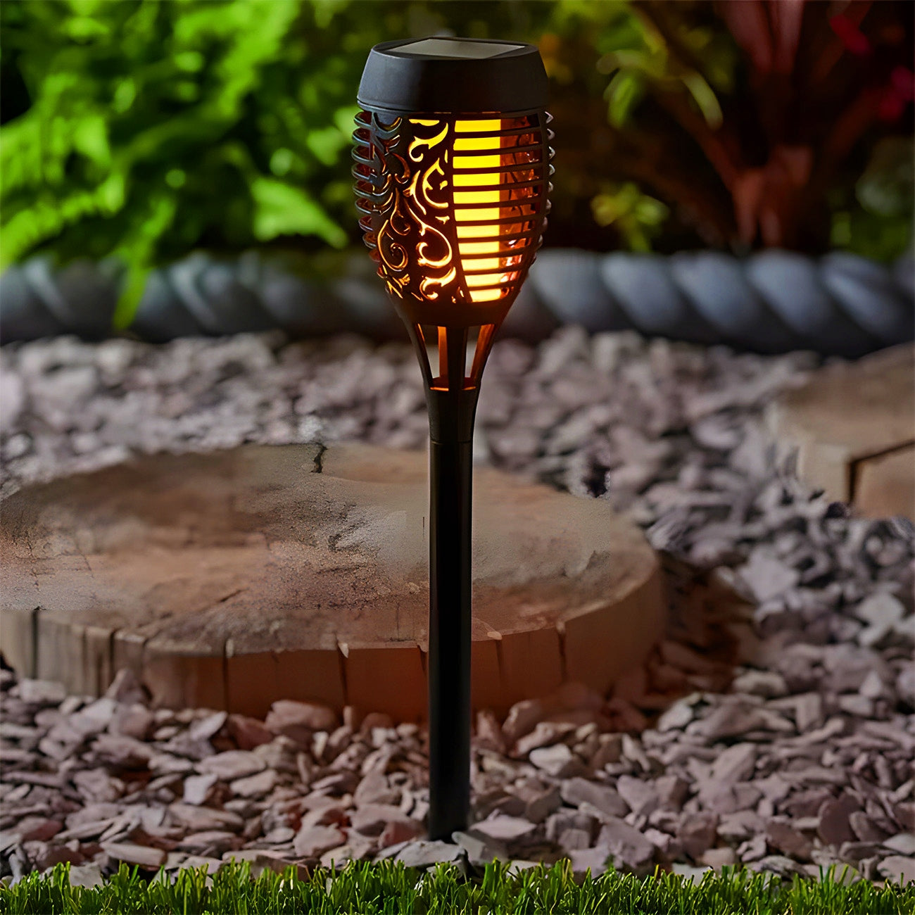 12x SOLAR LED LIGHTS GARDEN TORCH HAMMERED FLAME GARDEN FIRE Additional features switch water resistance