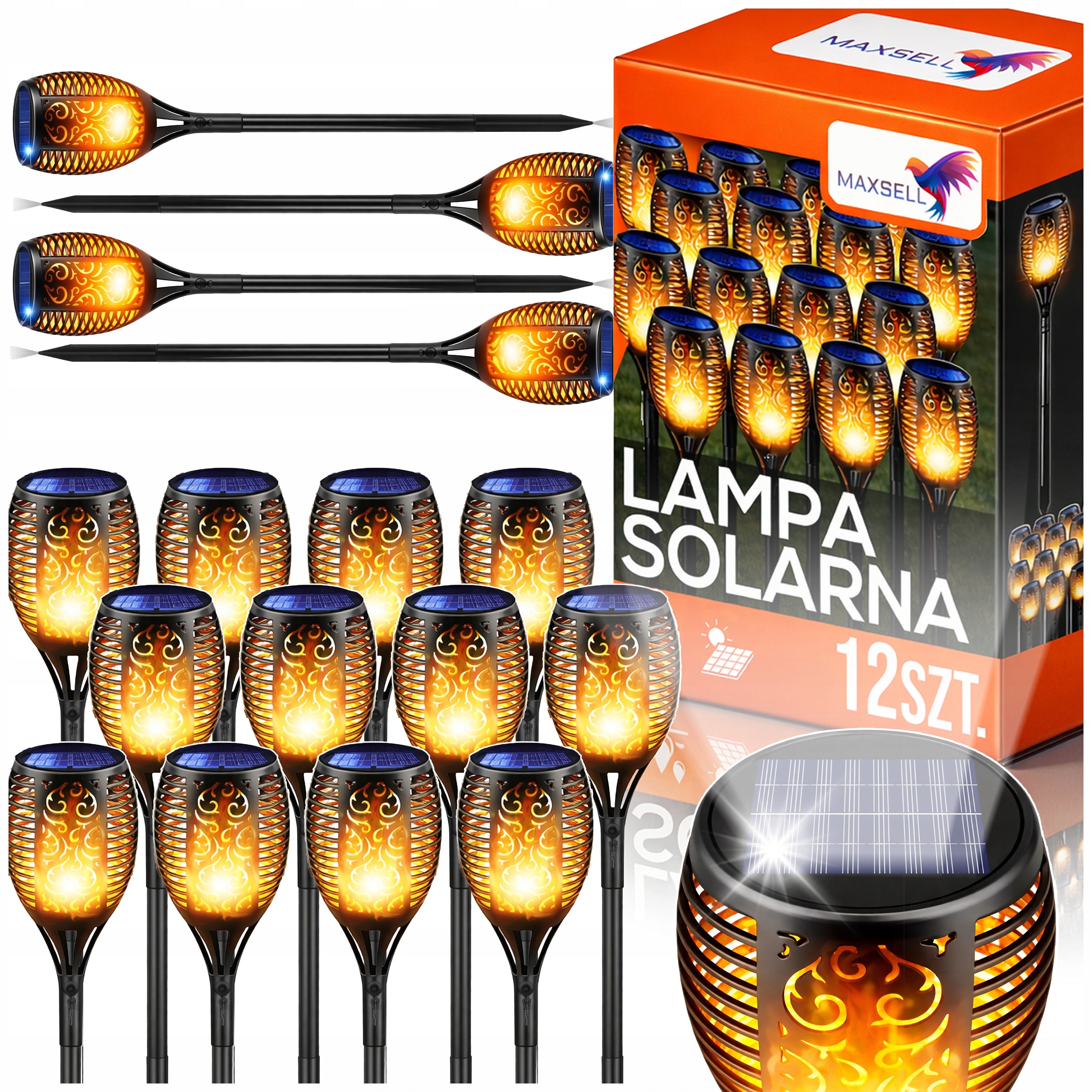 12x SOLAR LED LIGHTS GARDEN TORCH HAMMERED FLAME GARDEN FIRE