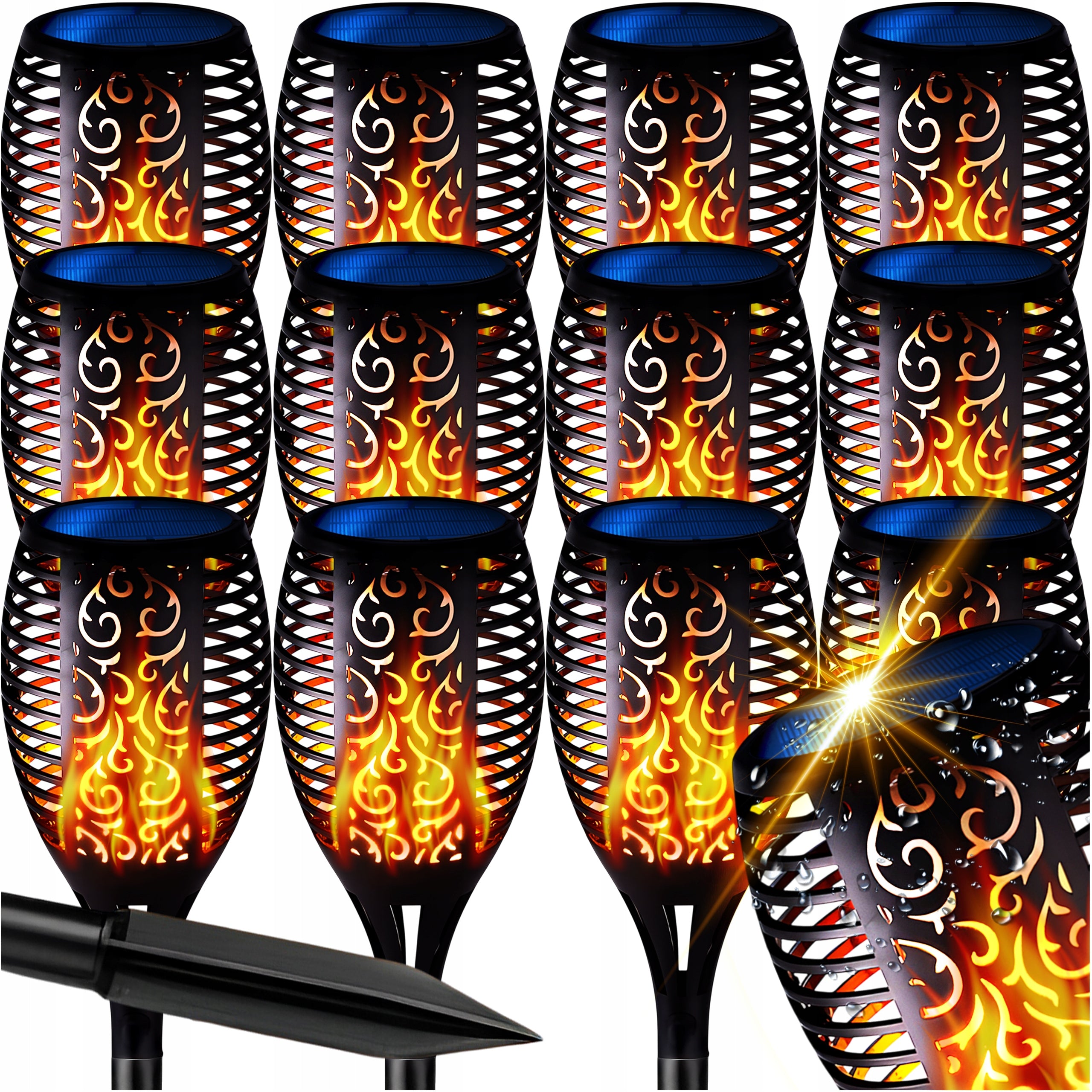 12x SOLAR LED LIGHTS GARDEN TORCH HAMMERED FLAME GARDEN FIRE