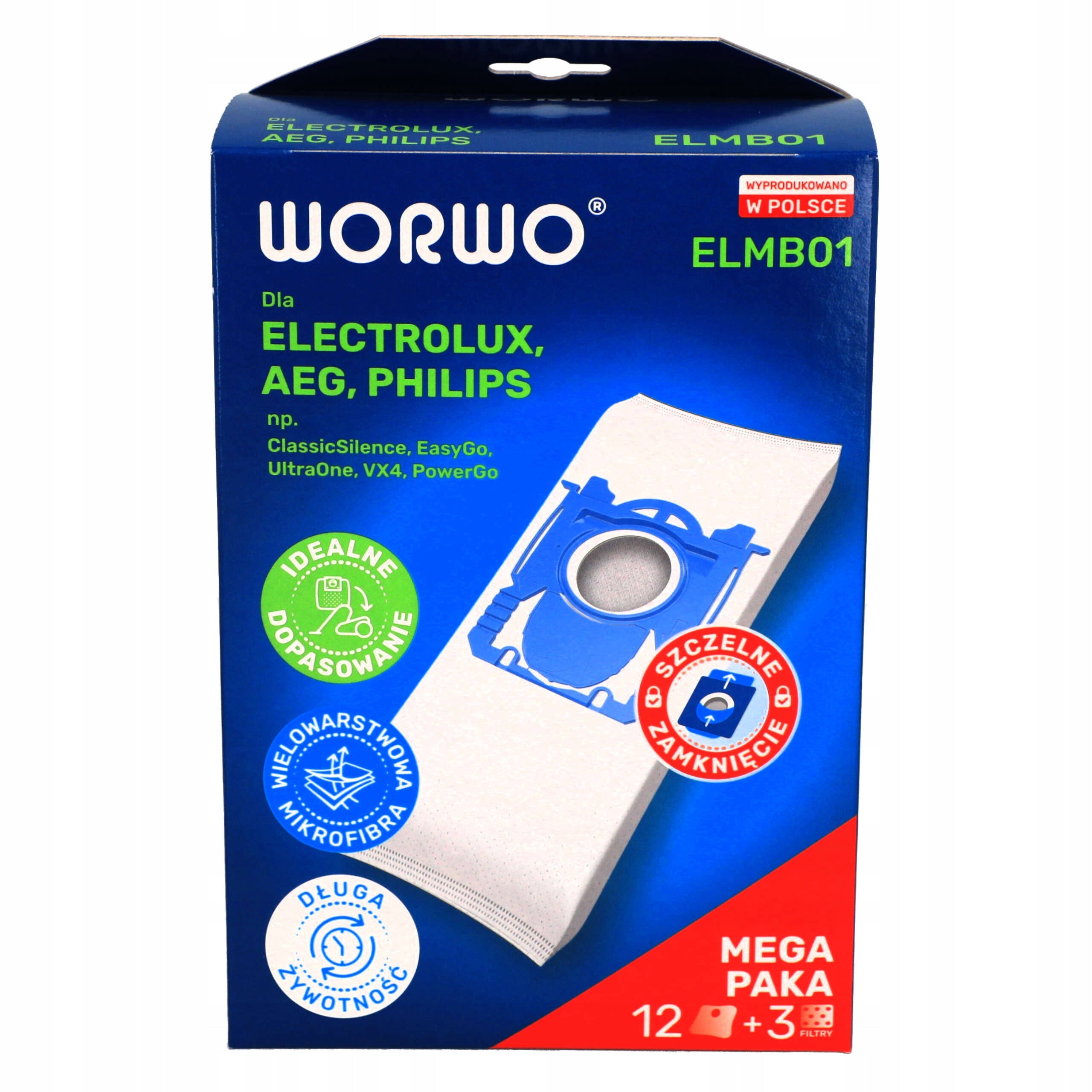12x Vacuum cleaner bags ELEKTROLUX PHILIPS + filter Manufacturer Worwo