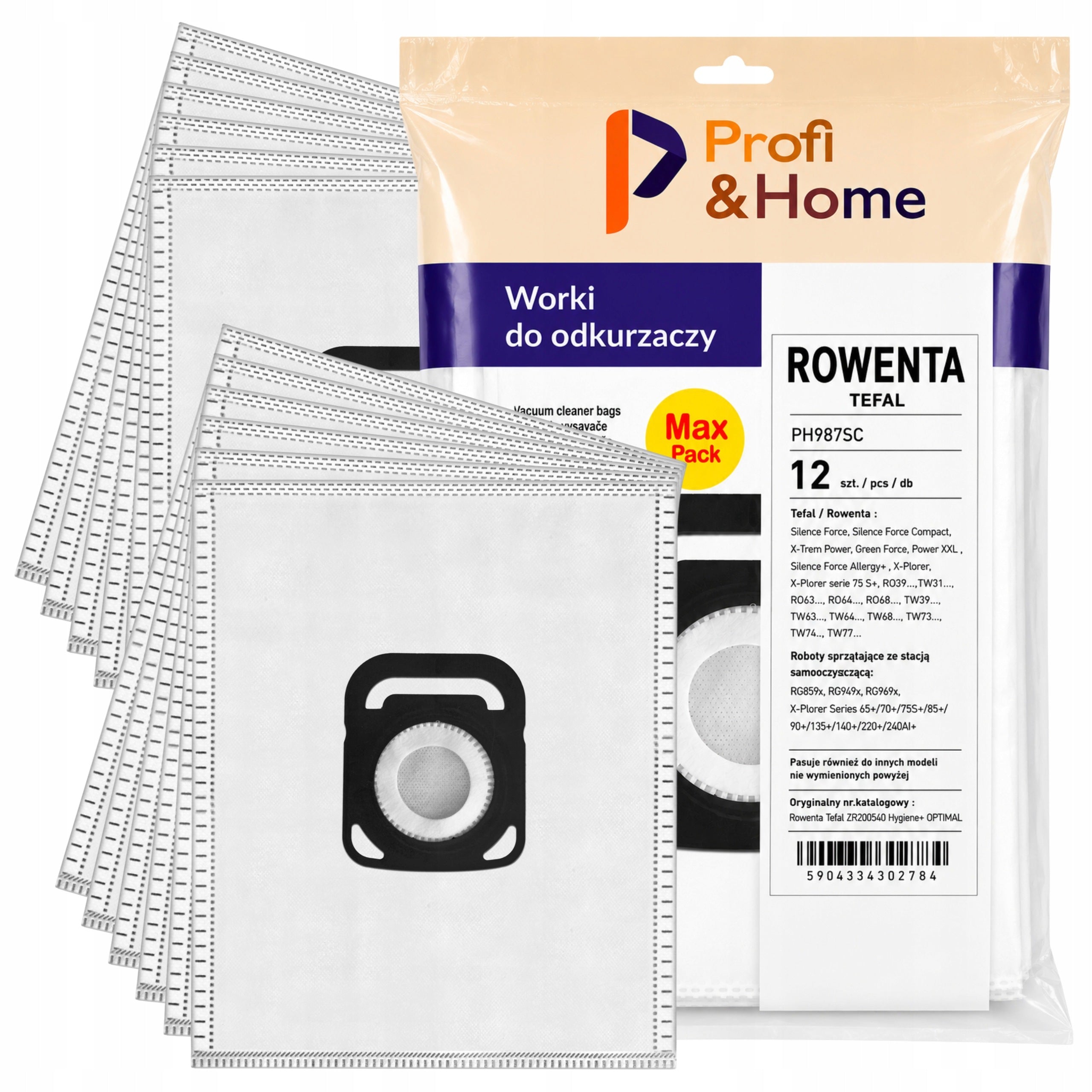 12x Vacuum cleaner bags TEFAL ROWENTA X-Trem Power HYGIENE+ ZR200540