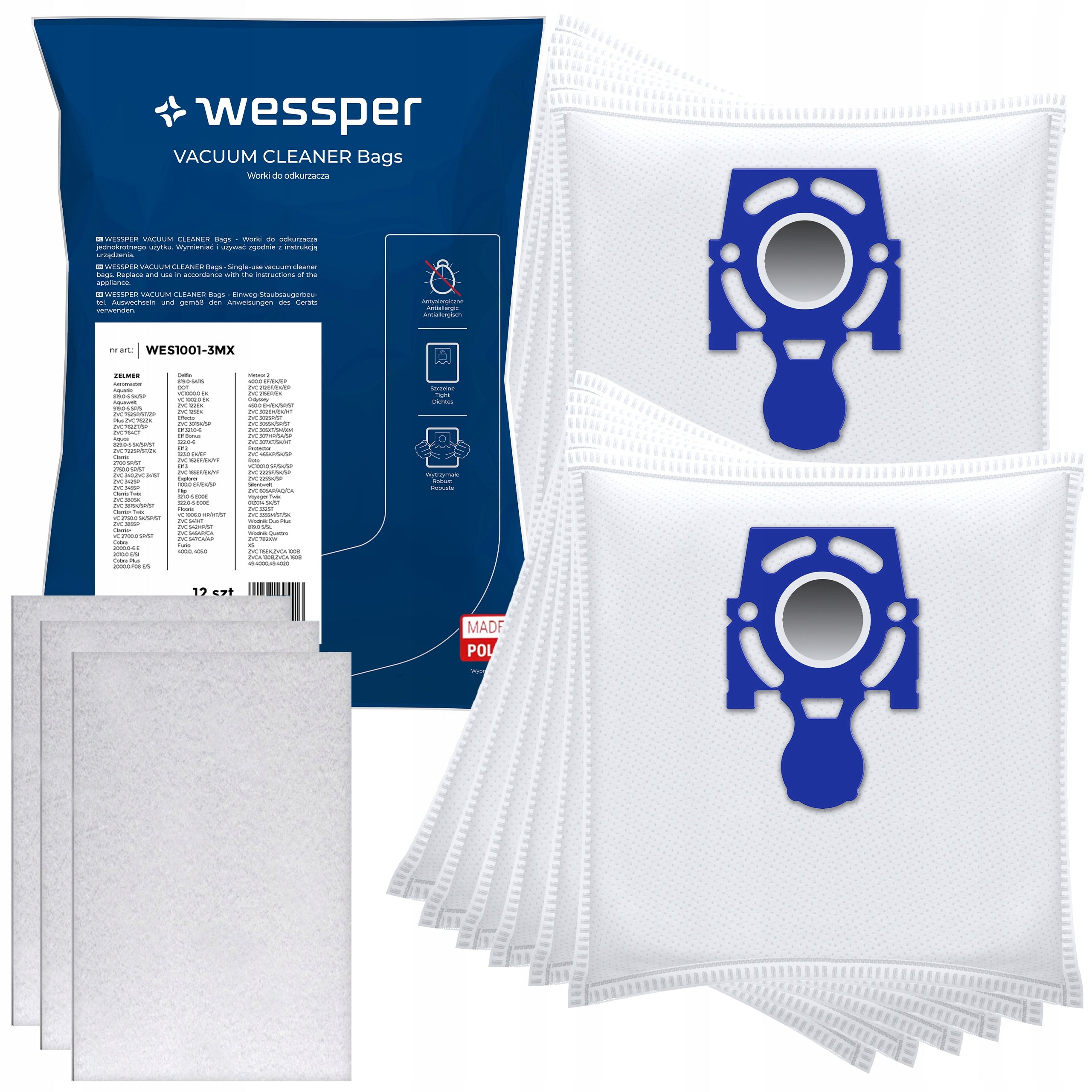12x ZELMER ODYSSEY METEOR 2 ELF 2 ELF 3 BOSCH AquaWash VACUUM CLEANER BAGS