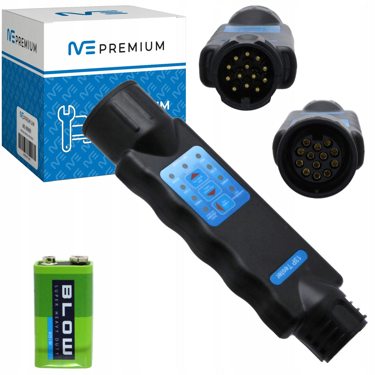 13PIN 12V HOOK TRAILER PLUG SOCKET TESTER + 9V BATTERY