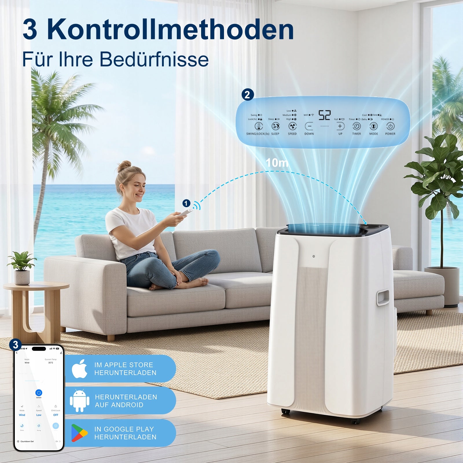 14000BTU Klimatyzator przenośny 6w1 3,5kW Osusza 70l/24h+WiFi Smart Packaging status original