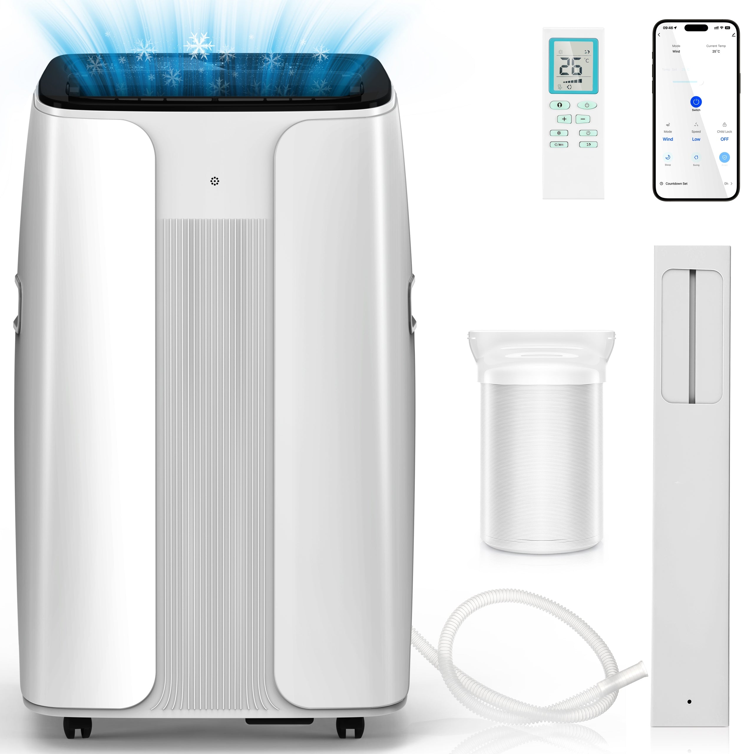 14000BTU Klimatyzator przenośny 6w1 3,5kW Osusza 70l/24h+WiFi Smart
