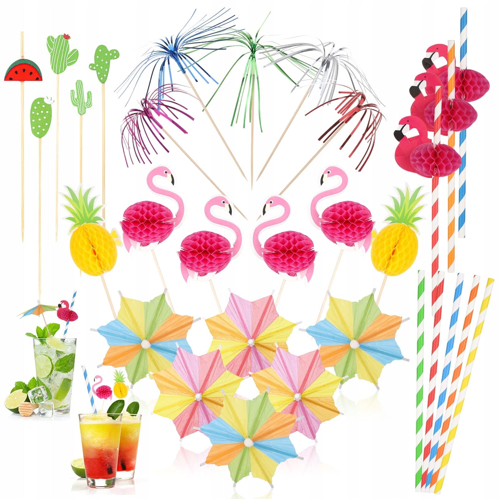 140pcs Cocktail Decorations Tropical Snack Drink Decorations