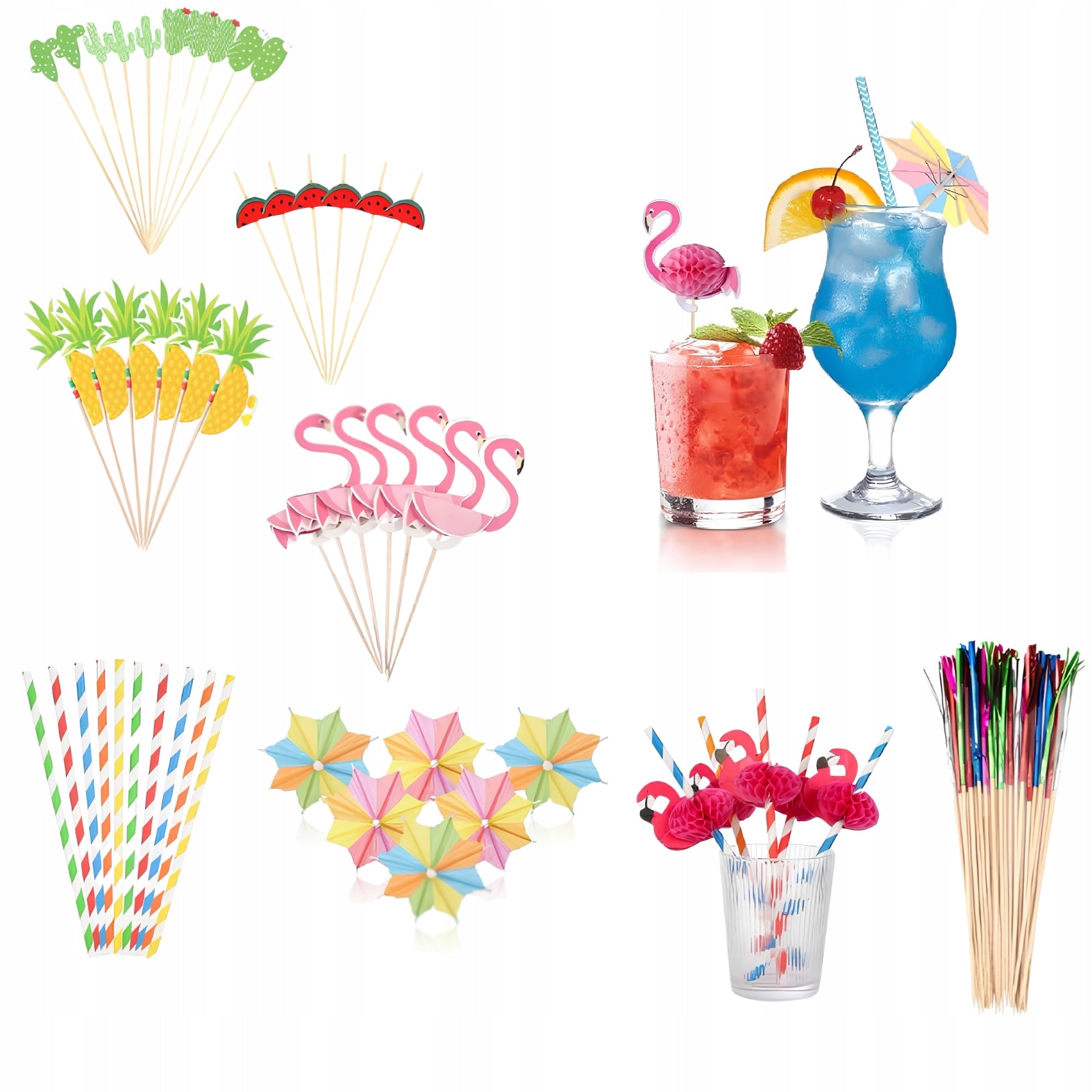 140pcs Cocktail Decorations Tropical Snack Drink Decorations