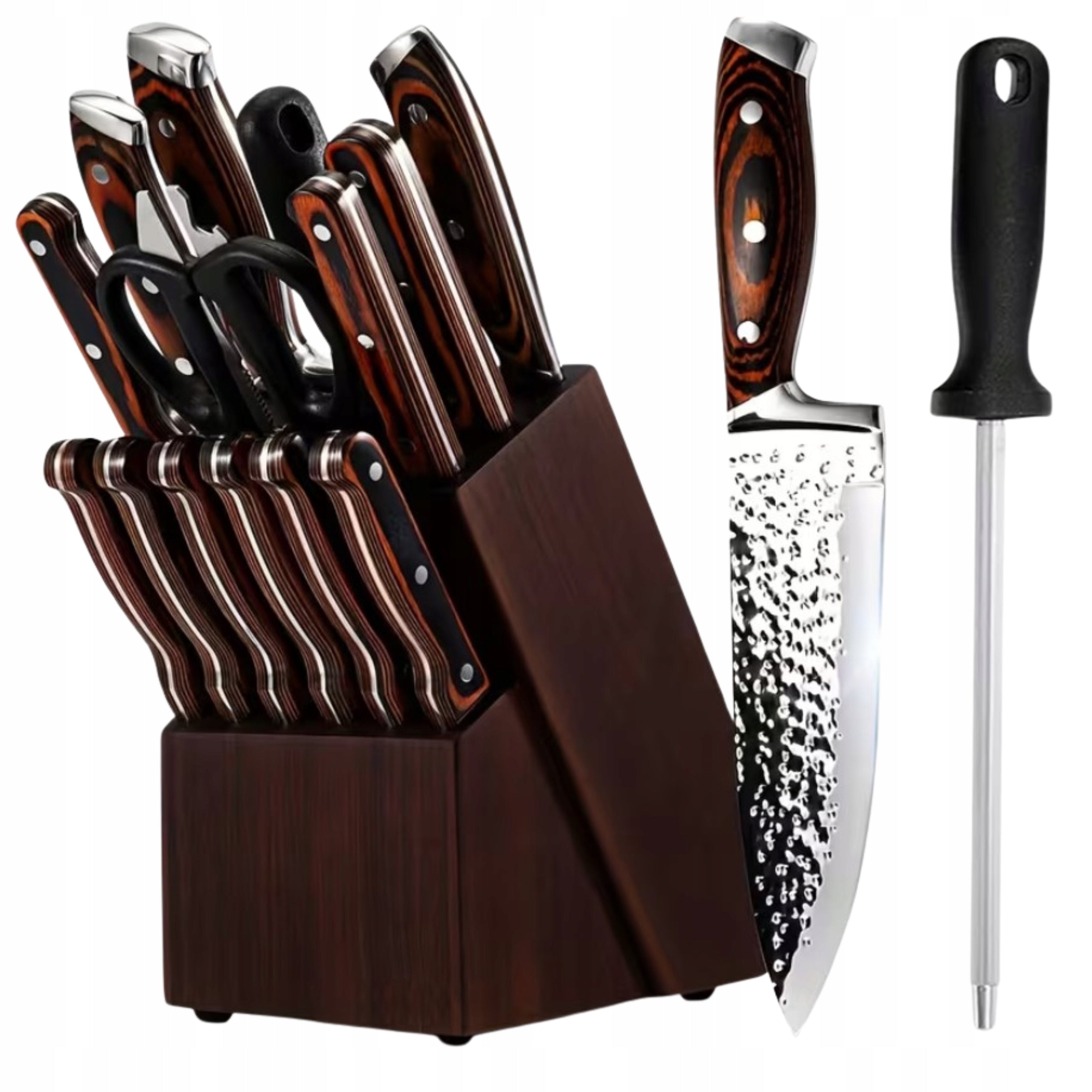 15 El. Japanese Style Kitchen Knife Set in Elegant Brown Block