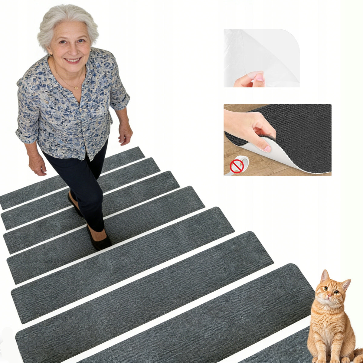 15 STAIR MATS – 20×76 CM, SELF-ADHESIVE, FOR CUTTING, FOR SENIORS