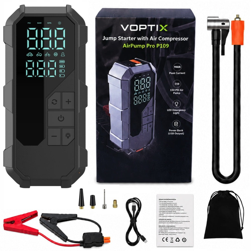 150 PSI Air Compressor VOPTIX P109 Jump Starter Booster 960A Powerbank LED Car