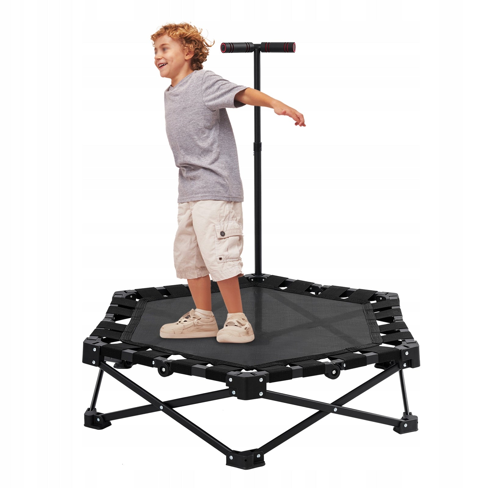 150kg Load Foldable Rebounder Trampoline with Adjustable Support Handlebars Packaging status original