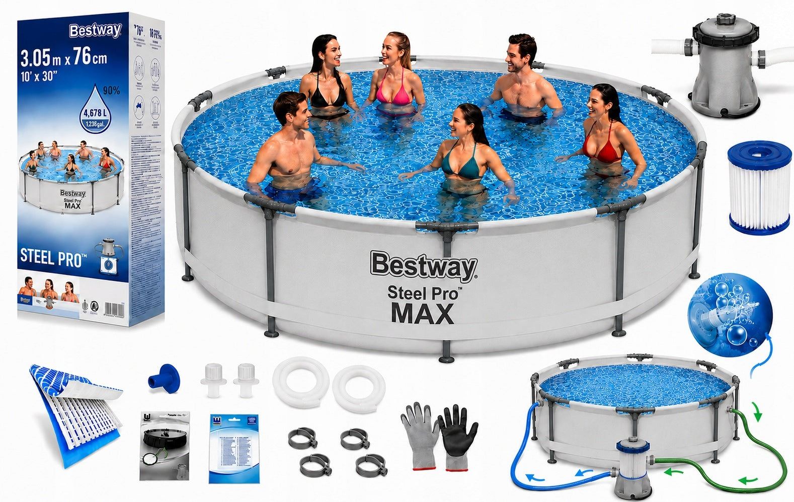 17in1 GARDEN RACK POOL WITH PUMP 305x76cm Bestway SET MODEL 2026