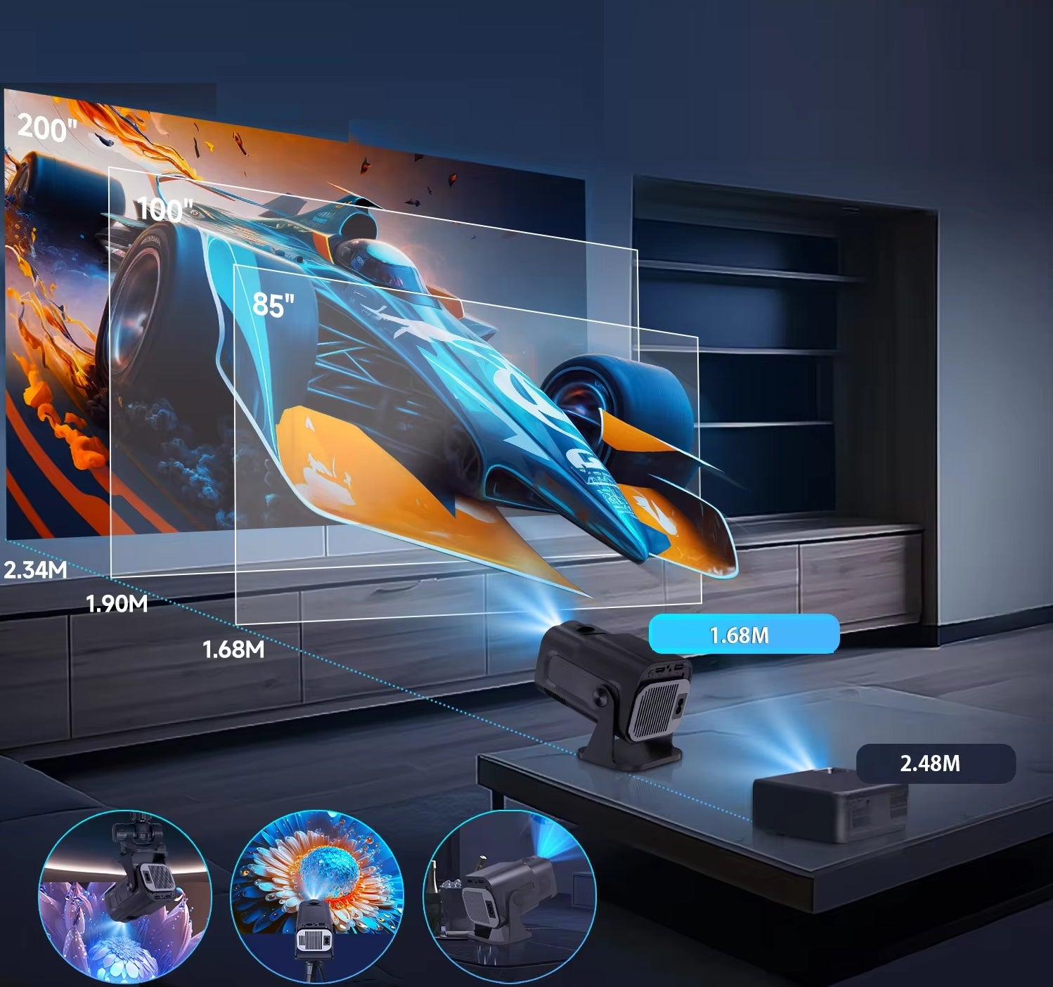 180° 4K Rotary LED Projector Android TV WiFi black HY320 Heelly Manufacturer code Projektor obrotowy czarny smart tv android