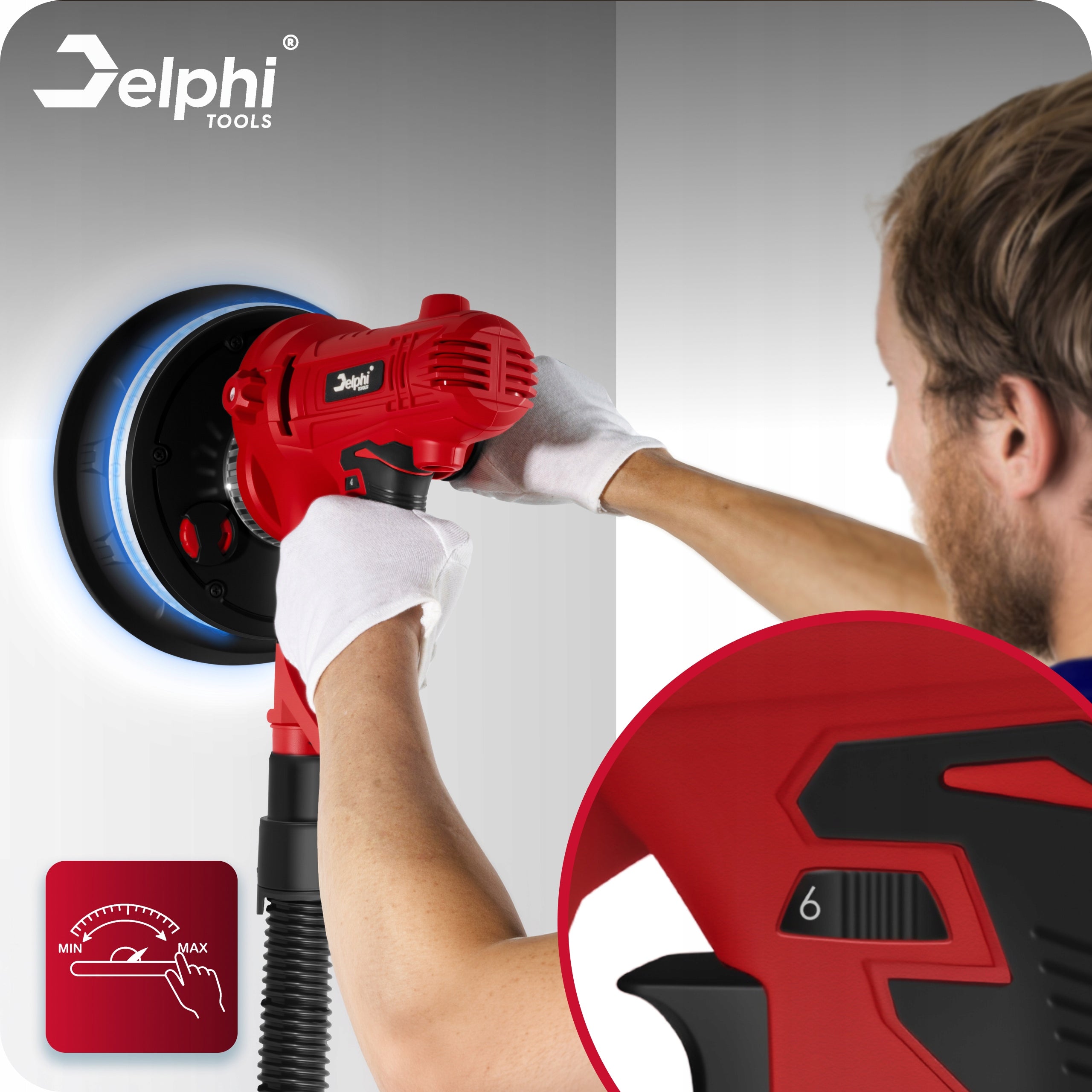 180MM GRINDER FOR GRINDING PLASTER WALLS LED + 15 PAPERS Power supply type mains