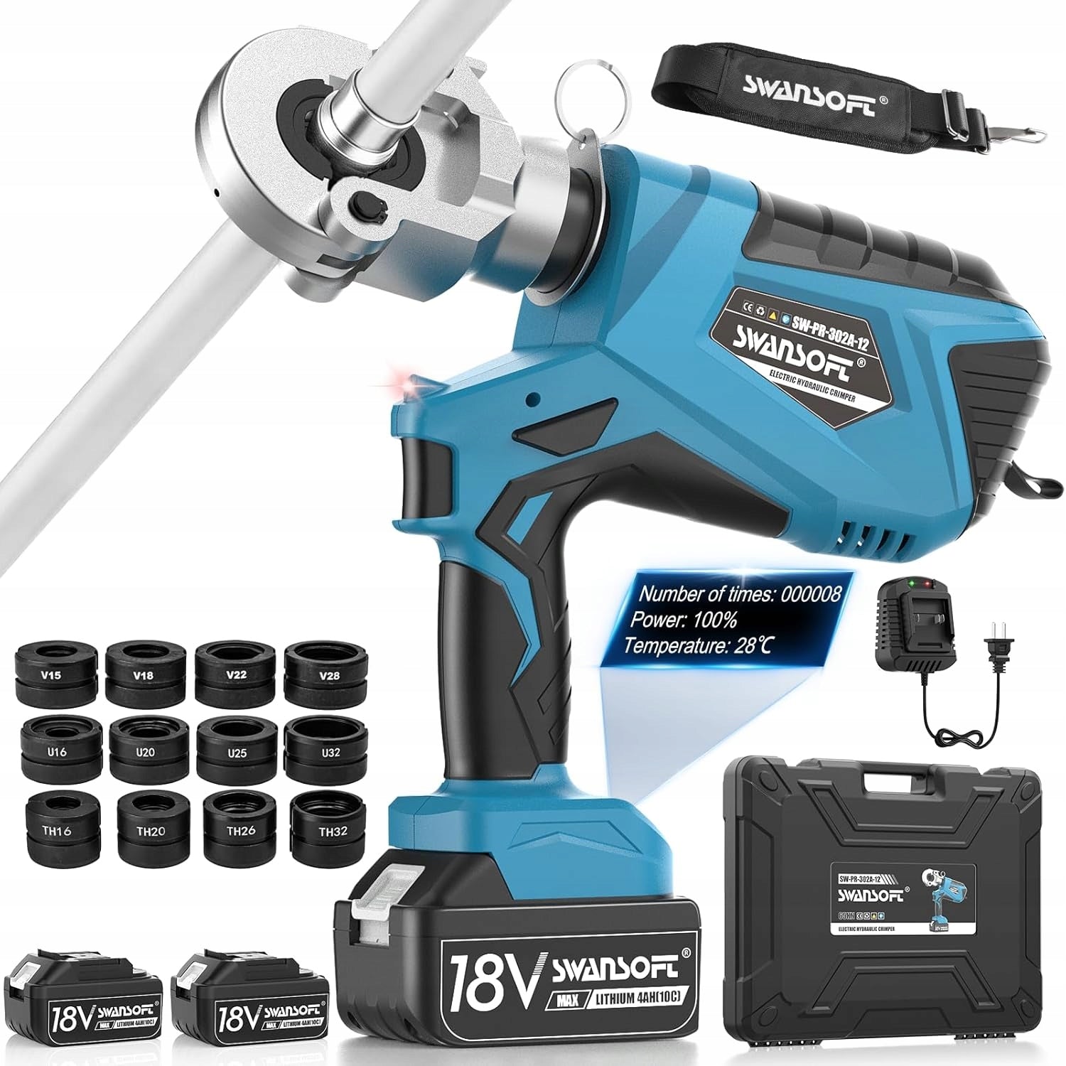 18V Electric Cordless Pipe Press Tool ,V/U/TH Crimping Tool Dies,12 Dies