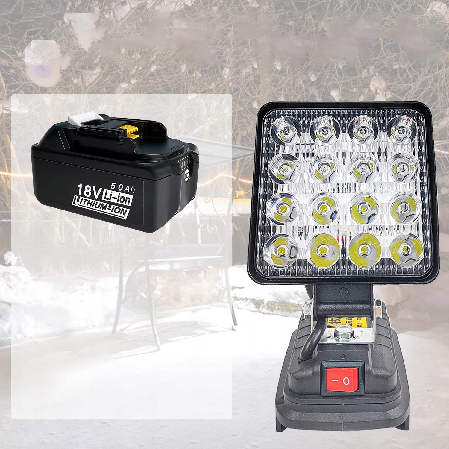 18V FLOODLIGHT LAMP FOR MOCK-UP WORK LAMP FLASHLIGHT 16LED 27W + 2USB Batteries included no
