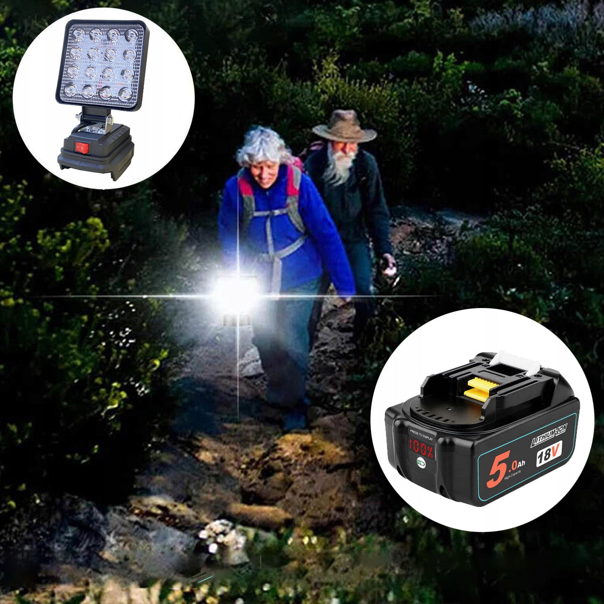 18V FLOODLIGHT LAMP FOR MOCK-UP WORK LAMP FLASHLIGHT 16LED 27W + 2USB Packaging status original