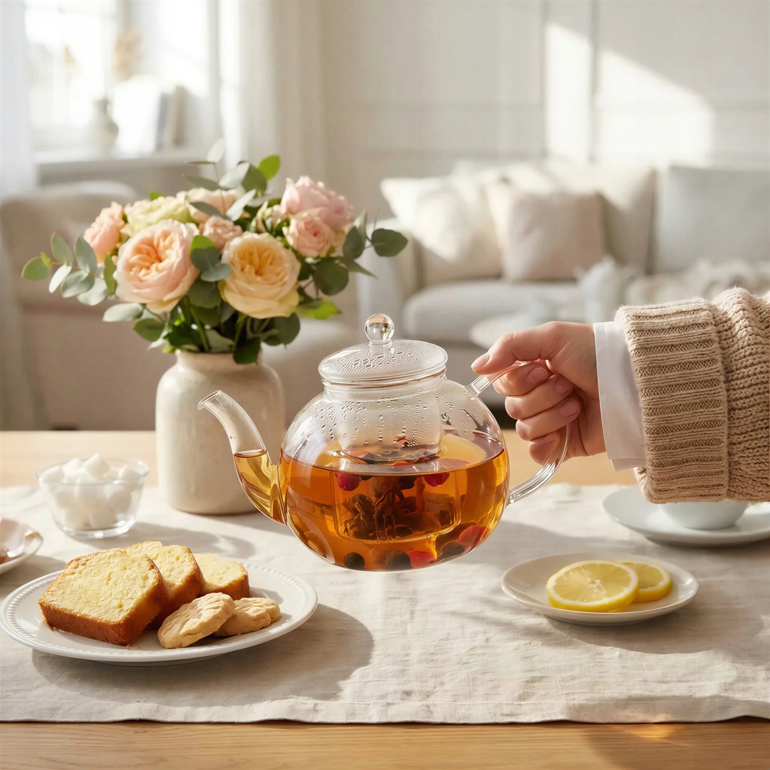 1L HEAT-RESISTANT GLASS JUG WITH GLASS INFUSER FOR TEA AND HERBS Brand Sokomedica