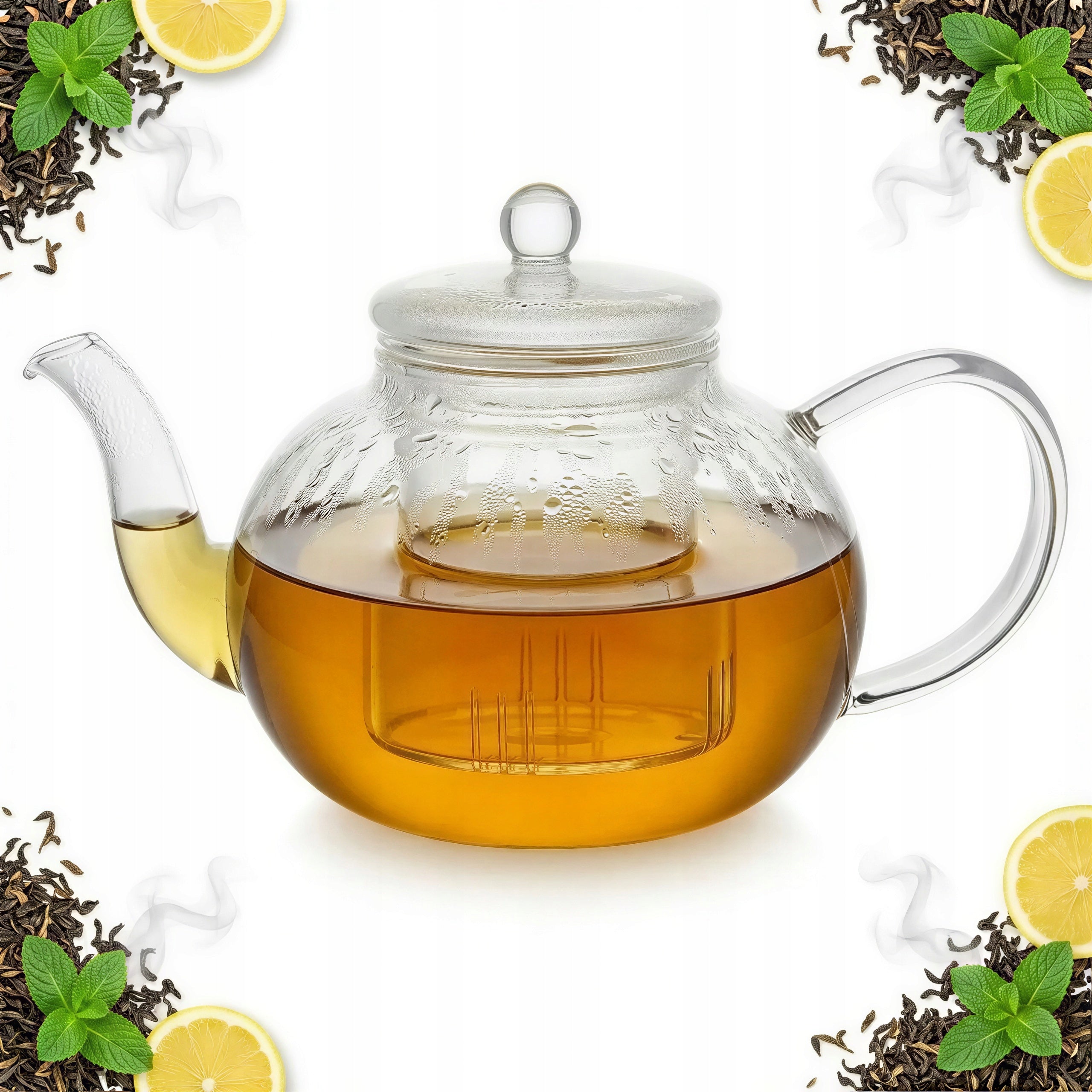 1L HEAT-RESISTANT GLASS JUG WITH GLASS INFUSER FOR TEA AND HERBS