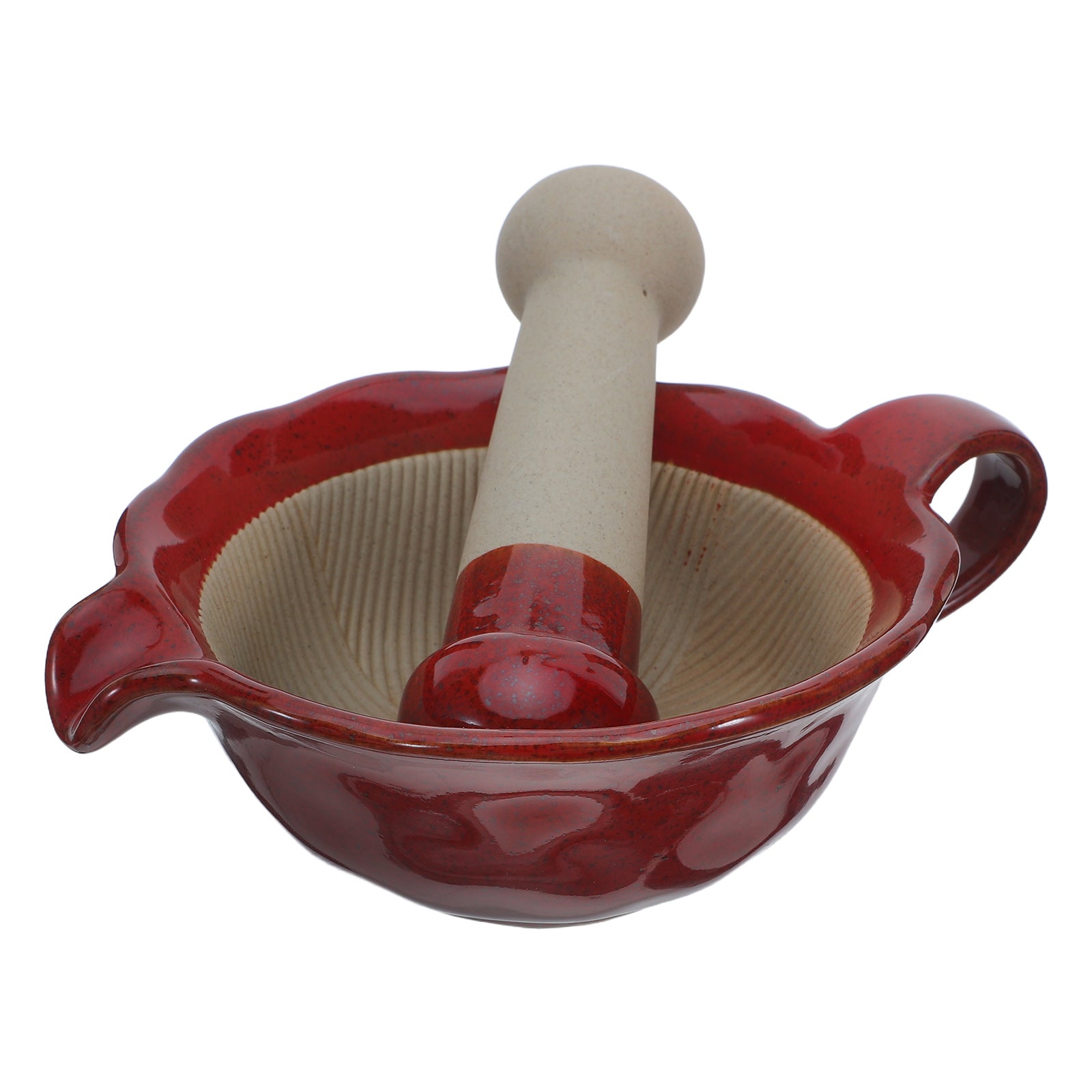 1SET HANDHELD RED CERAMIC MORTAR AND PESTLE FOR FOOD GRINDING Brand no brand