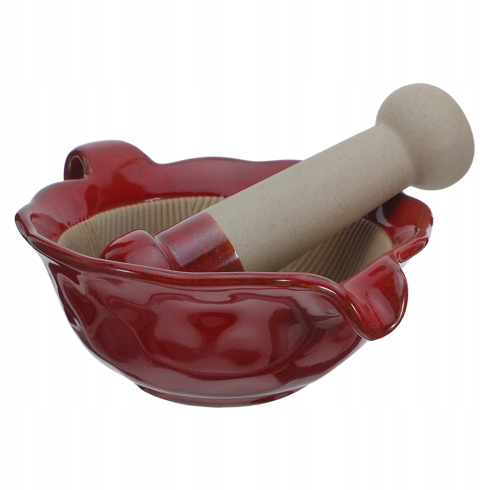 1SET HANDHELD RED CERAMIC MORTAR AND PESTLE FOR FOOD GRINDING Model 2271499368705