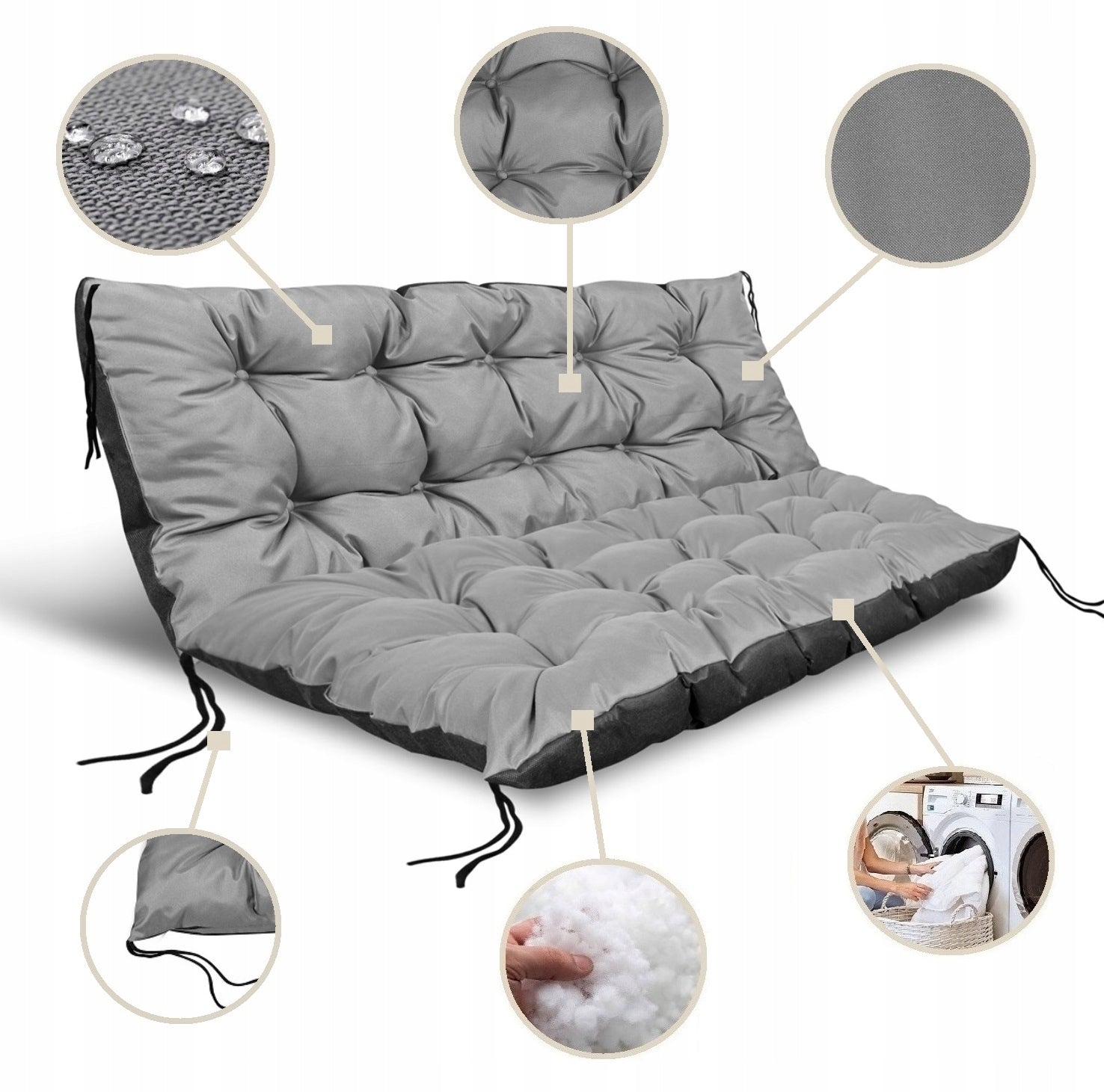 2 Garden Cushions 120x80x40 cm for Bench Pallet Swing Waterproof Grey EAN (GTIN) 5905913037837