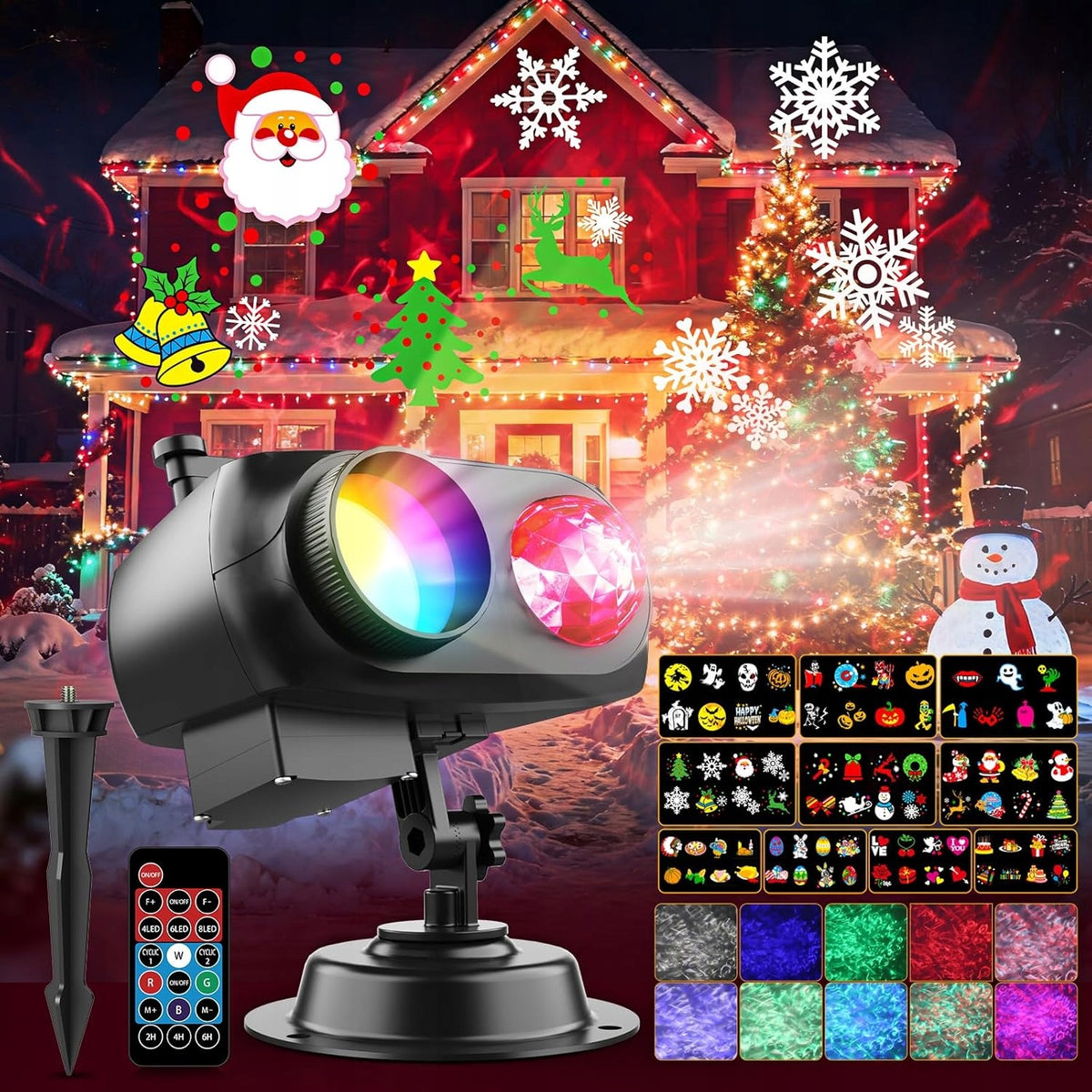2 IN 1 HALLOWEEN OUTDOOR PROJECTOR CHRISTMAS WITH FOILS 10 COLORS