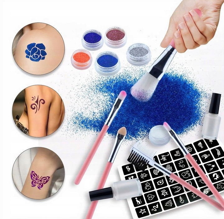2 LARGE TATTOO MAKING KITS 240 STENCILS GLITTER WASHABLE GLITTER Manufacturer code 7076DROBIAZGARNIA
