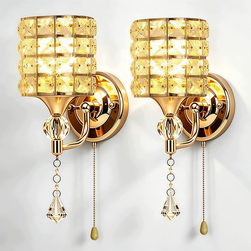 2-Pack Gold Brass Crystal Wall Sconce, E27 Modern Beaded Wall Lamp Fixture