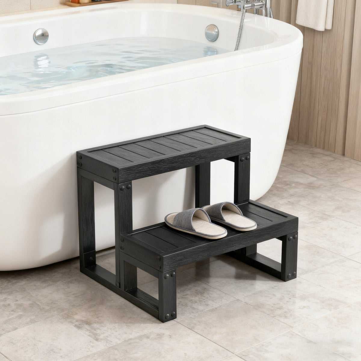 2-STEP HOT TUB STEPS FOR SPA, WPC ANTI-SLIP BATHTUB STAIRS BLACK 60*54*42CM Manufacturer code Hot Tub Steps Spa Steps Hot Tub Stairs