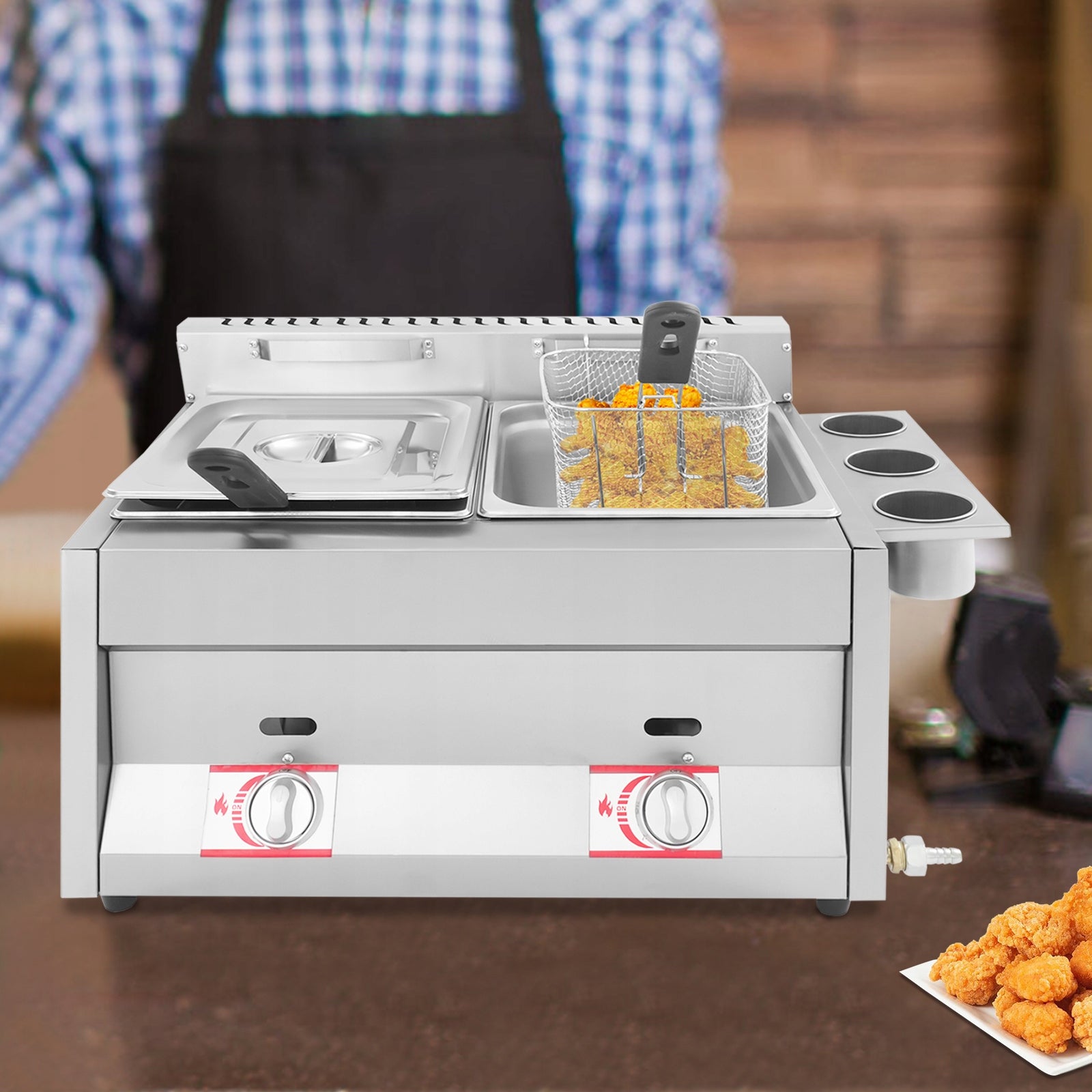 2-Tank Kitchen Deep Fryer,12L Gas Deep Fryer with Basket&Lid,60.3*46*33.5cm Packaging status original