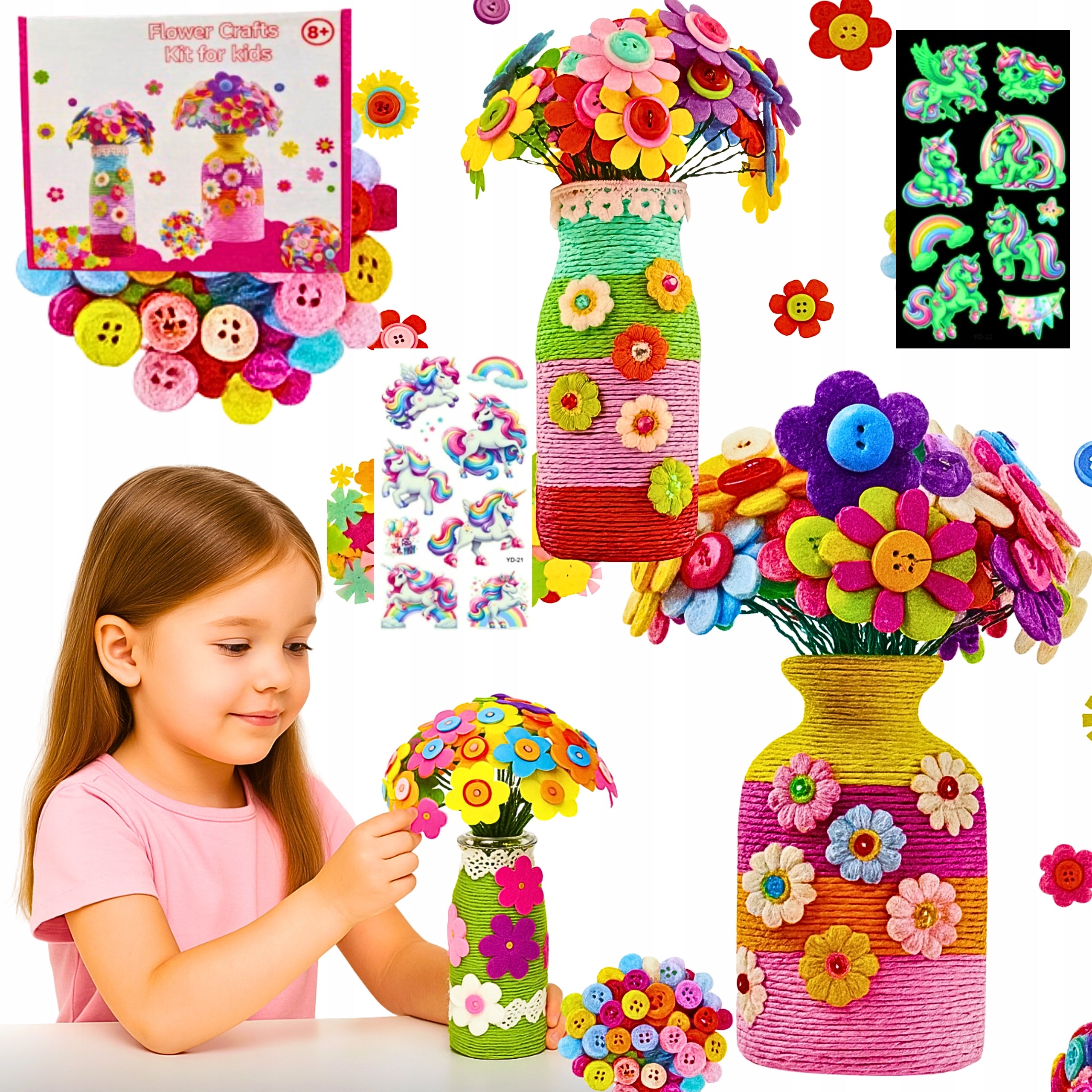 2 VASES Large Set Creative Plastic for Girls Flowers Tattoos