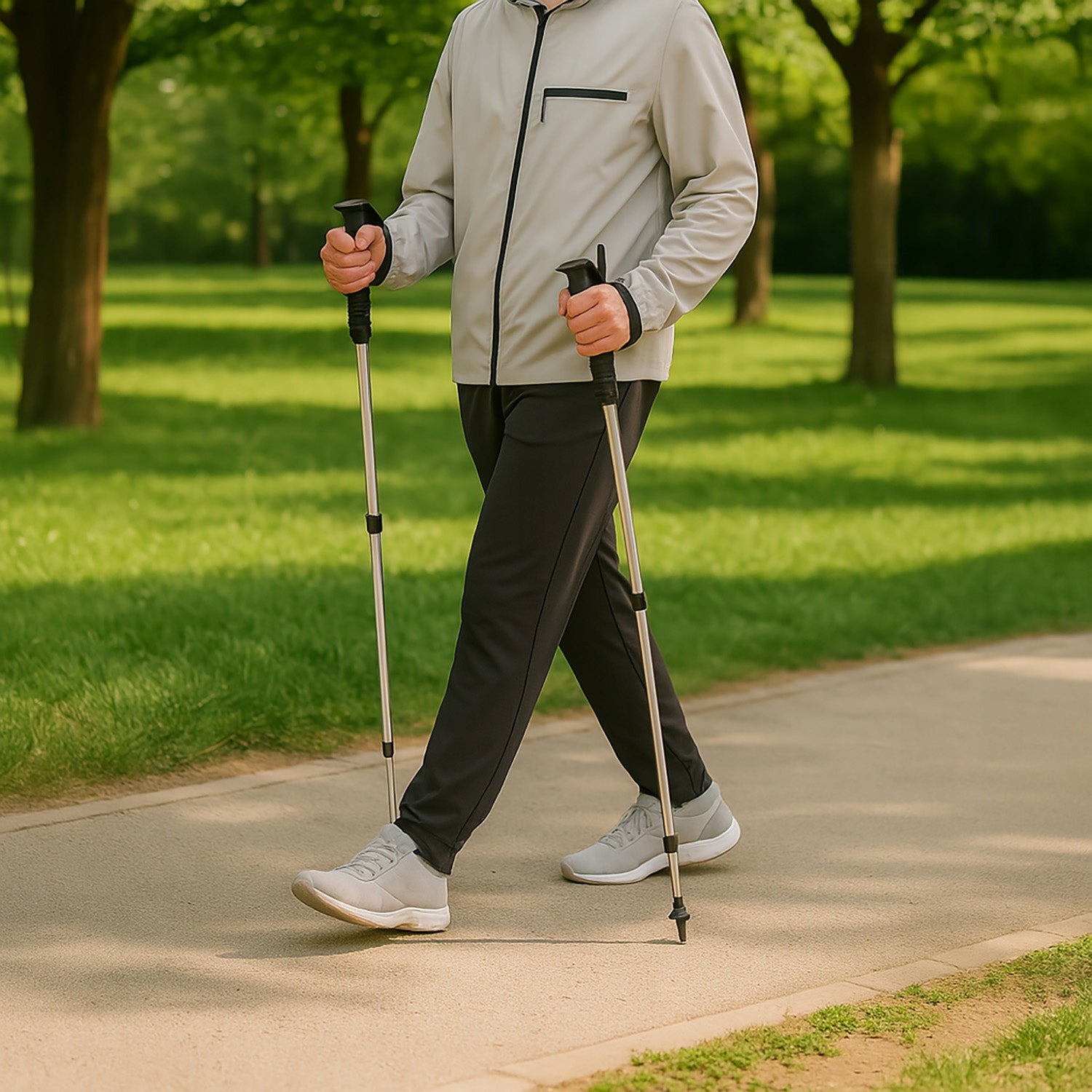2 Walking Poles Treking Nordic Walking Trekking Poles Telescopic Color silver