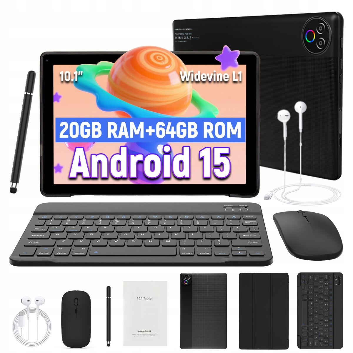 2-in-1 Android 15 Tablet 10.1" 20GB+1TB expand Wi-Fi 6 Keyboard & Stylus.