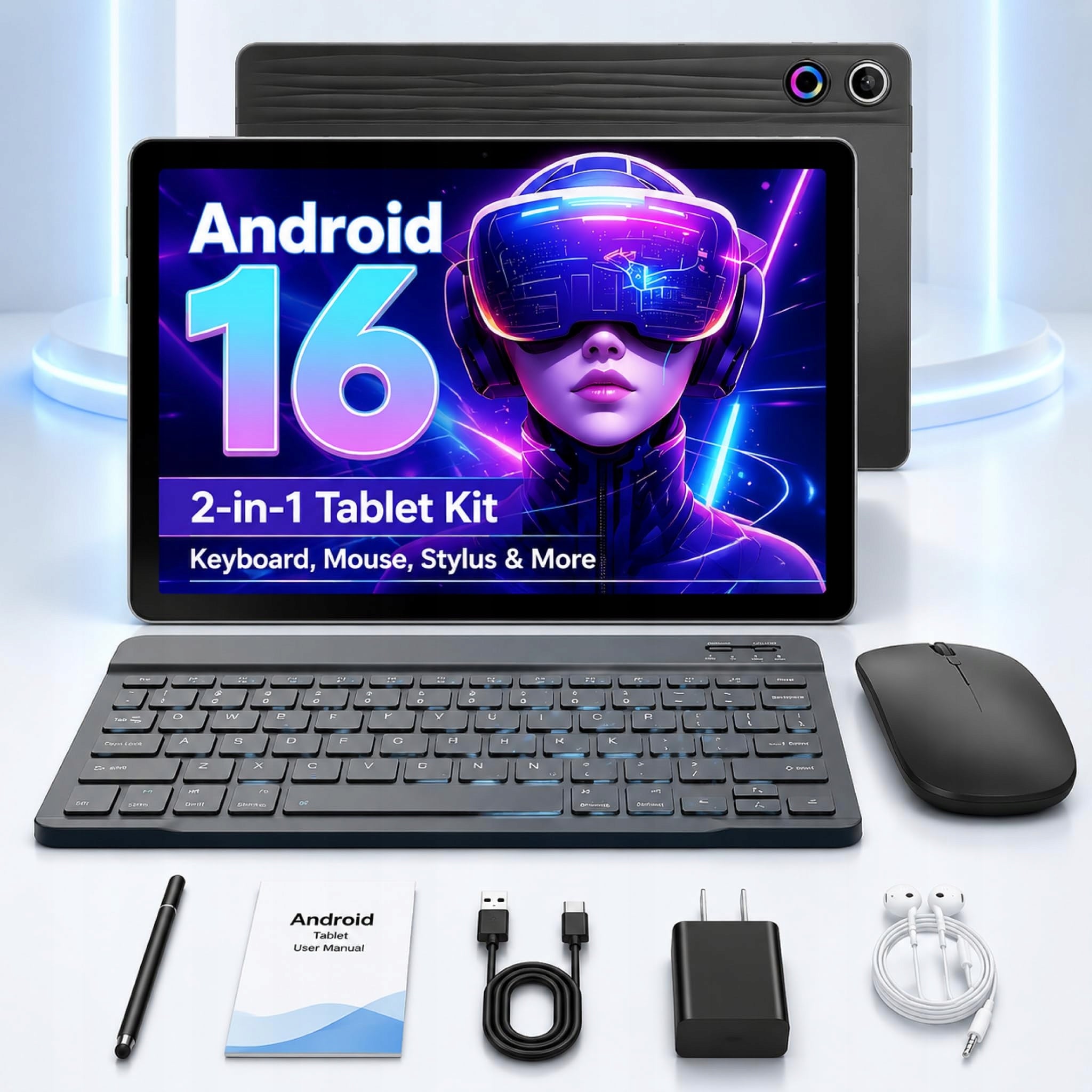 2-in-1 Android 16 Tablet 10.1'' 64GB+1TB Expand WiFi Keyboard Mouse Stylus