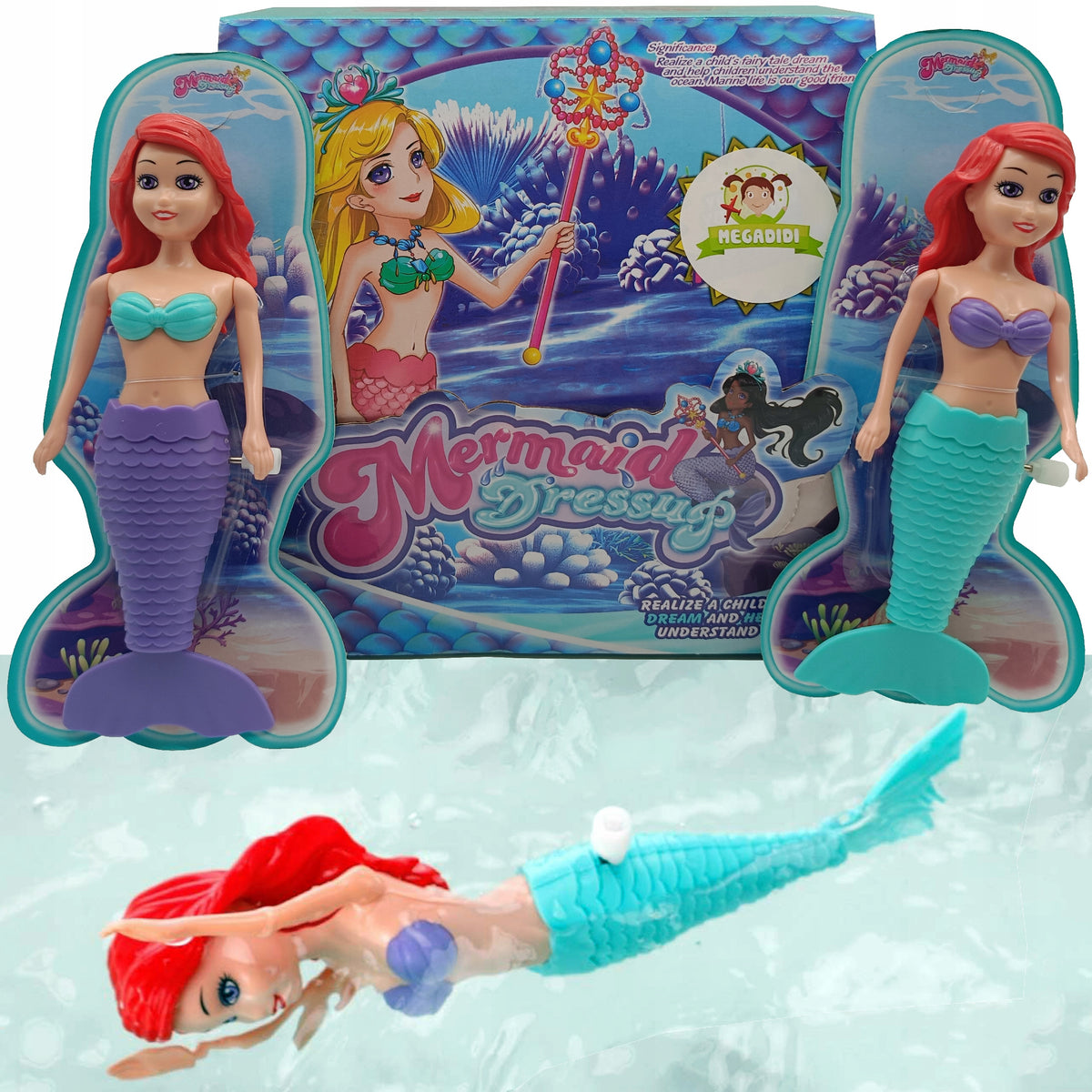 2 pieces SET LALKA MERMAID BATH DOLL floating red hair Color multicolor