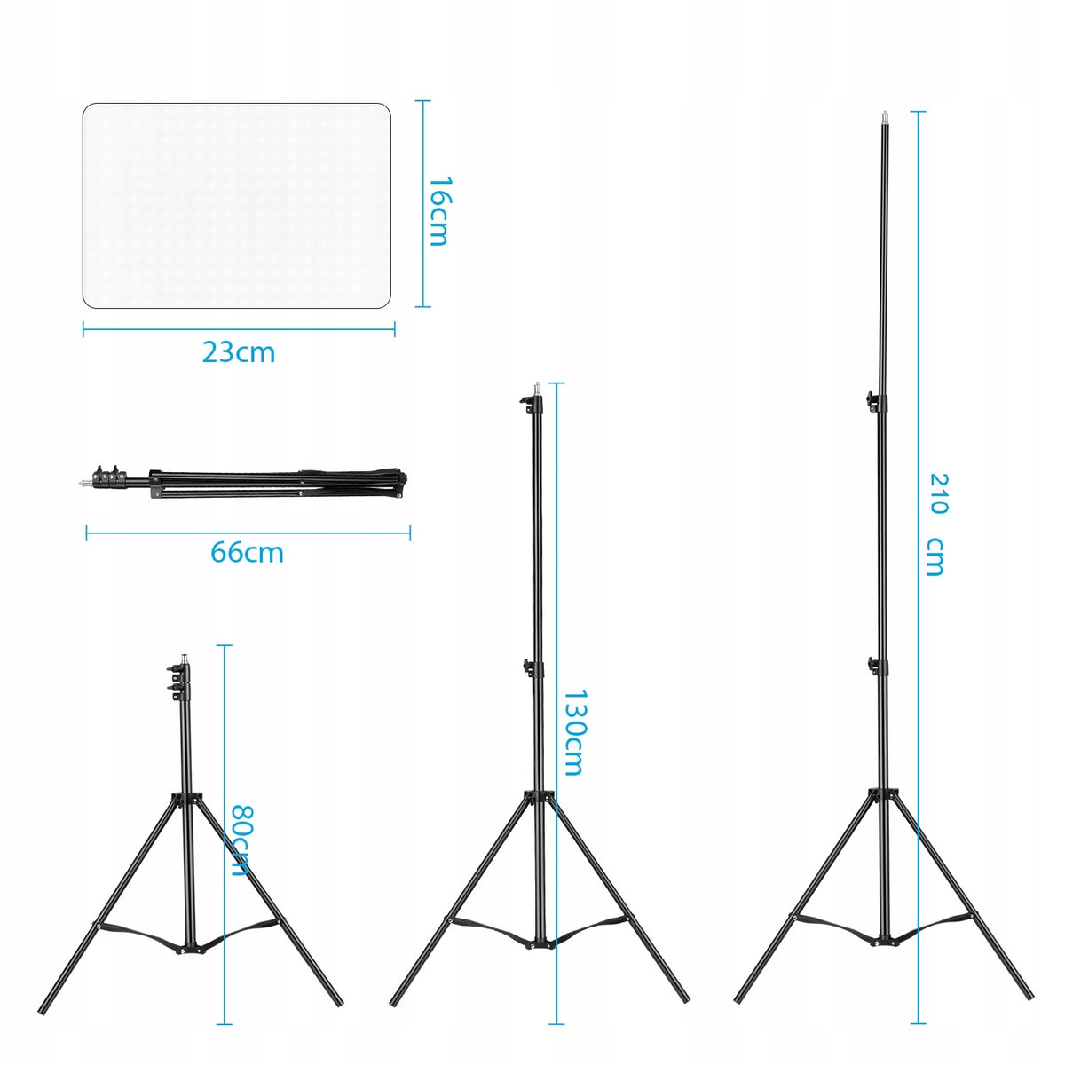 2 x PROFESSIONAL STUDIO LAMP FOR PHOTOS VIDEO LED PANEL + TRIPOD 210 CM Manufacturer code HM5585