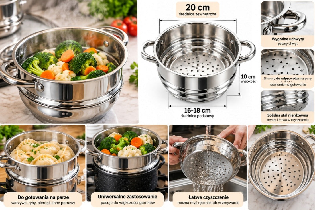 20 cm Stainless Steel Steaming Cartridge with Handles Packaging status original
