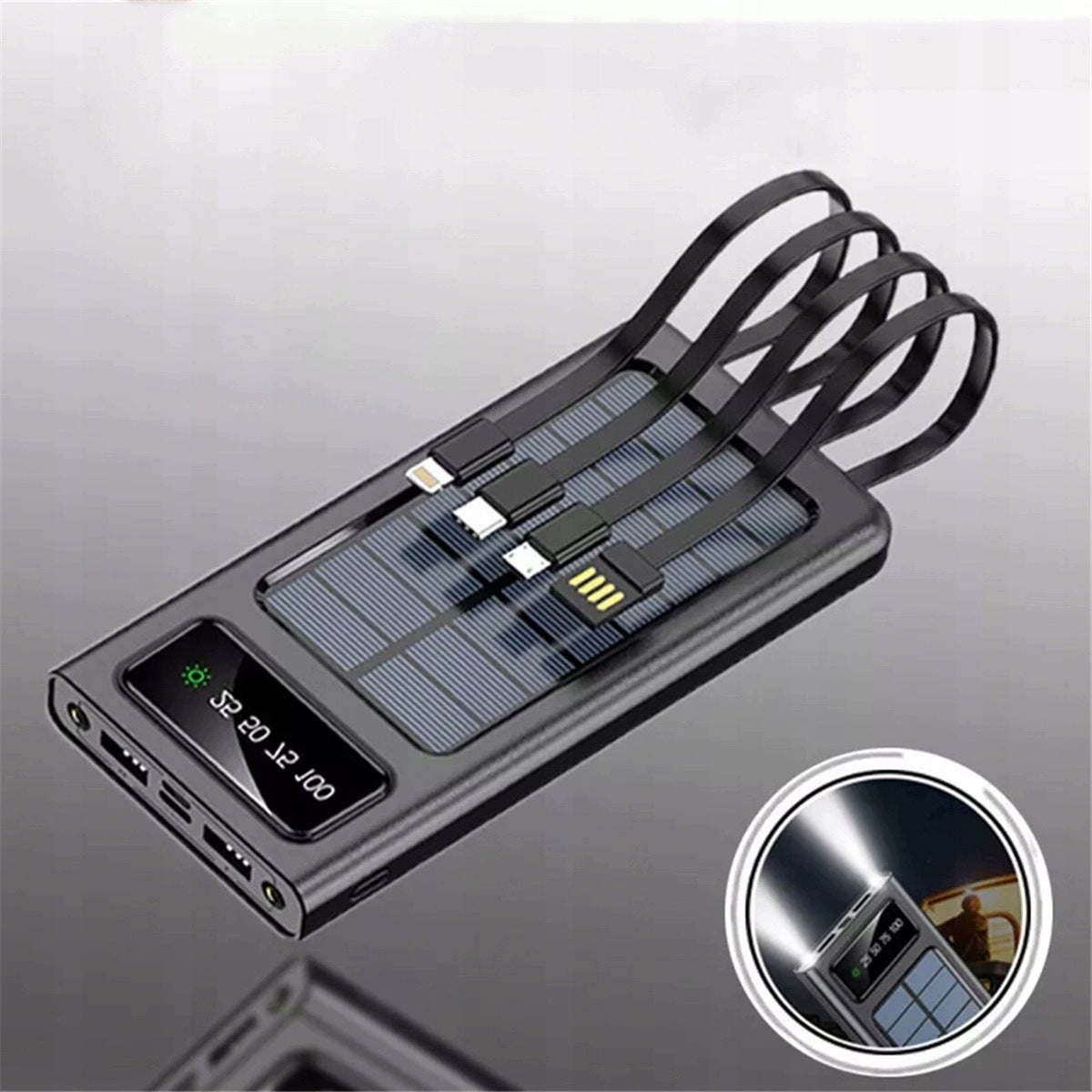 20000MAH SOLAR POWER BANK WITH LED DISPLAY AND LIGHTNING CABLE Packaging status original