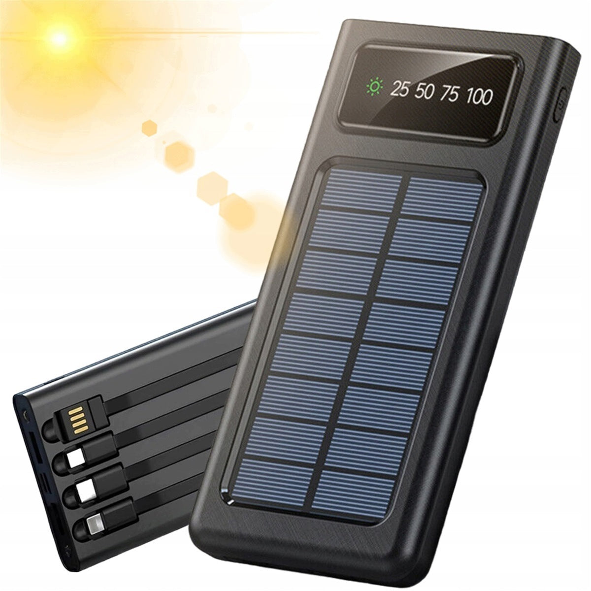 20000MAH SOLAR POWER BANK WITH LED DISPLAY AND LIGHTNING CABLE