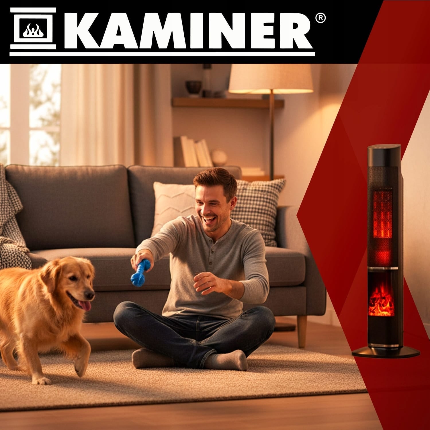 2000W oscillating touch electric fan heater fireplace LCD + remote Brand Kaminer