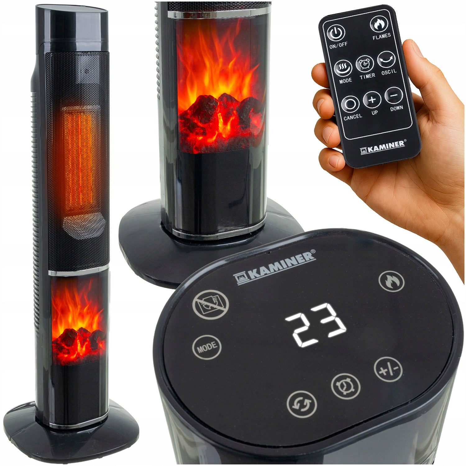 2000W oscillating touch electric fan heater fireplace LCD + remote