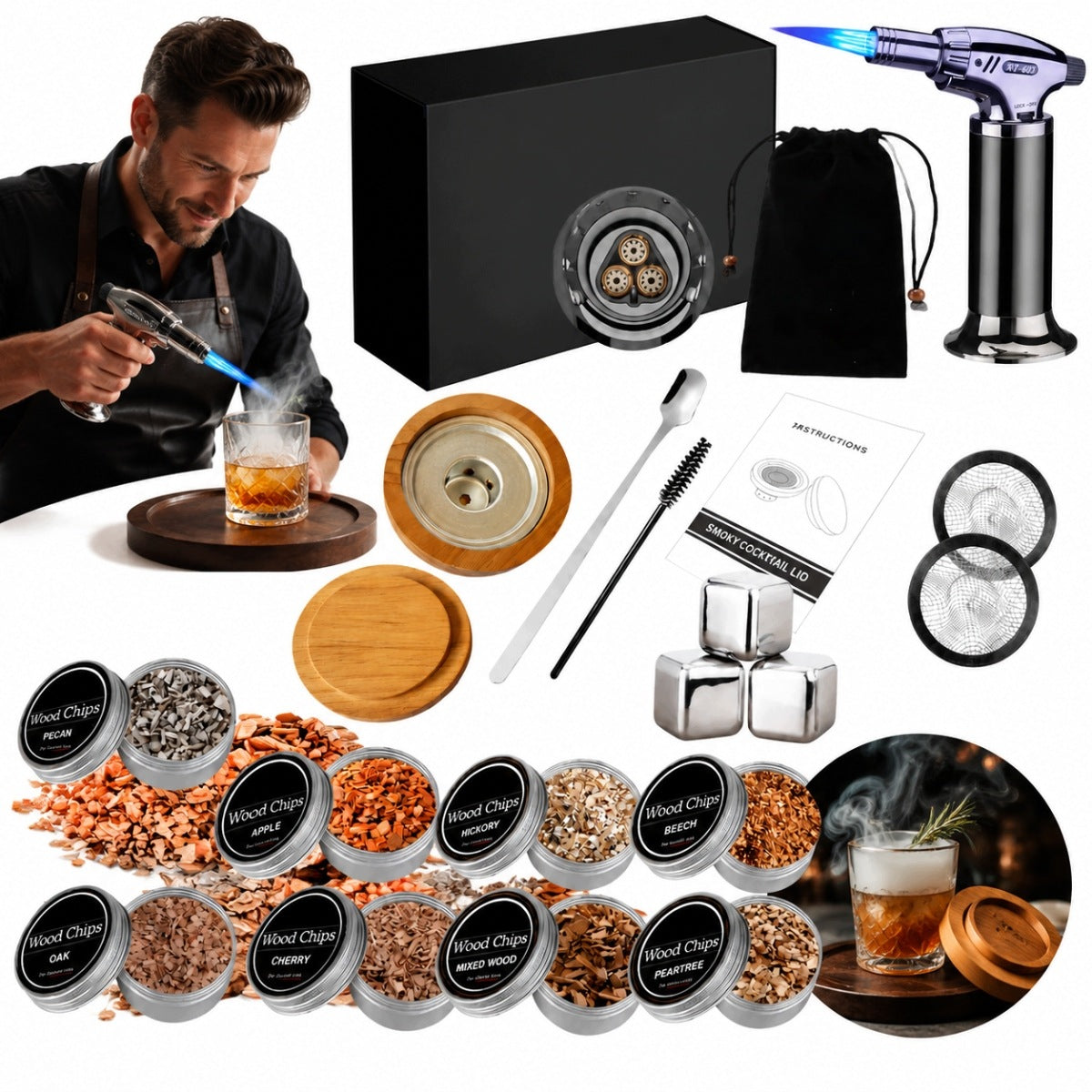 2026 SMOKING SET WHISKEY SMOKER IN CRATE GIFT FOR GUY NEW