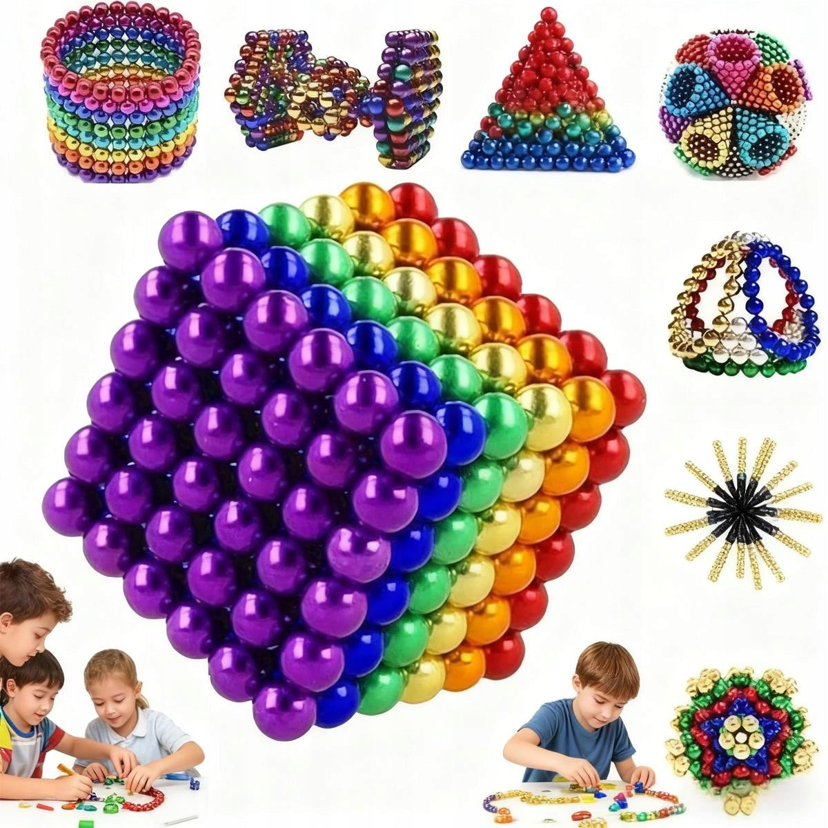 216Pcs Magnetic Balls 5mm Anti-Stress Toy Creative Blocks 6 Col.