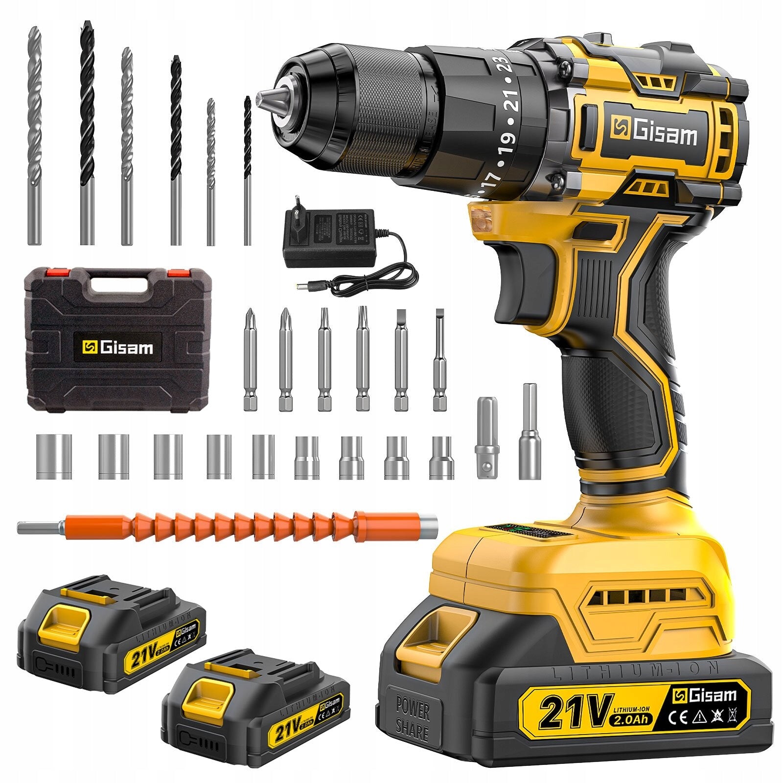 21V Brushless Impact Drill/Screwdriver Kit - 2 Batts + Drill Bits Case