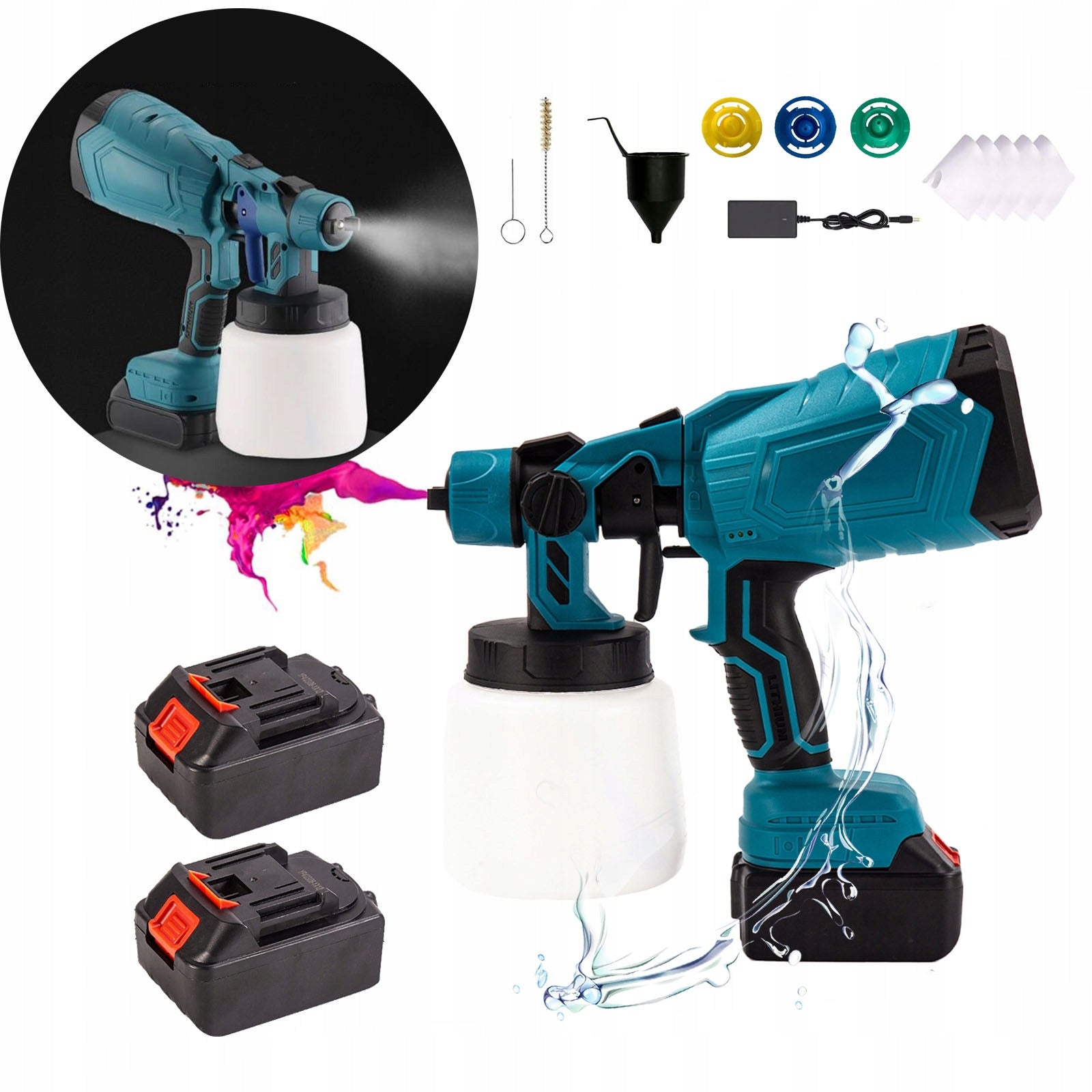 21V Cordless Spray Paint Gun – 2 Batteries in