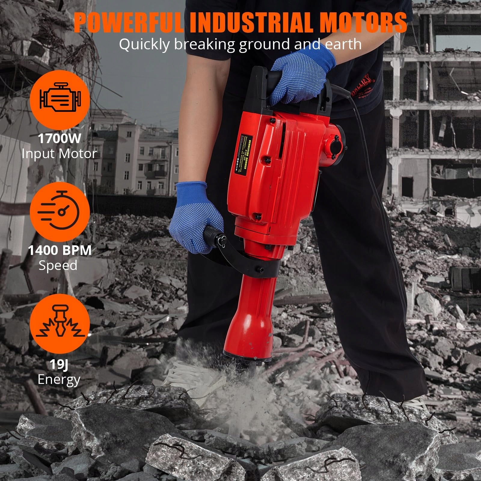 2200W Electric Demolition Hammer, 1700 BPM Heavy Duty Jack Hammer,4 Chisels Brand no brand