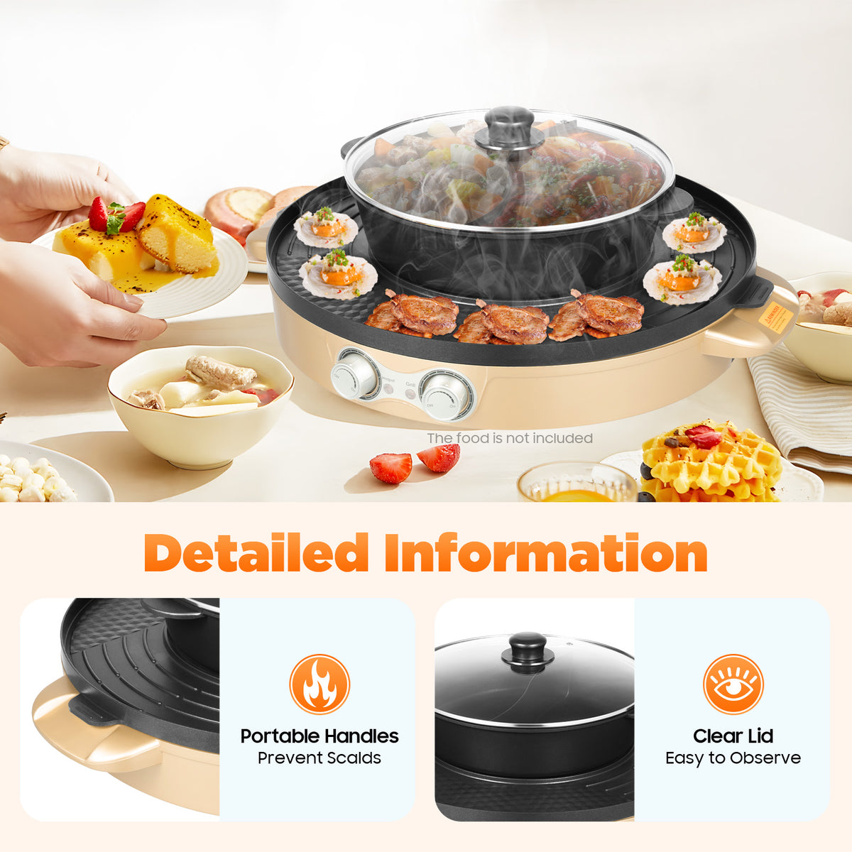 2200W HOT POT WITH GRILL, ELECTRIC HOT POT, HOT POT ELECTRIC GRILL Power rating 2200 W
